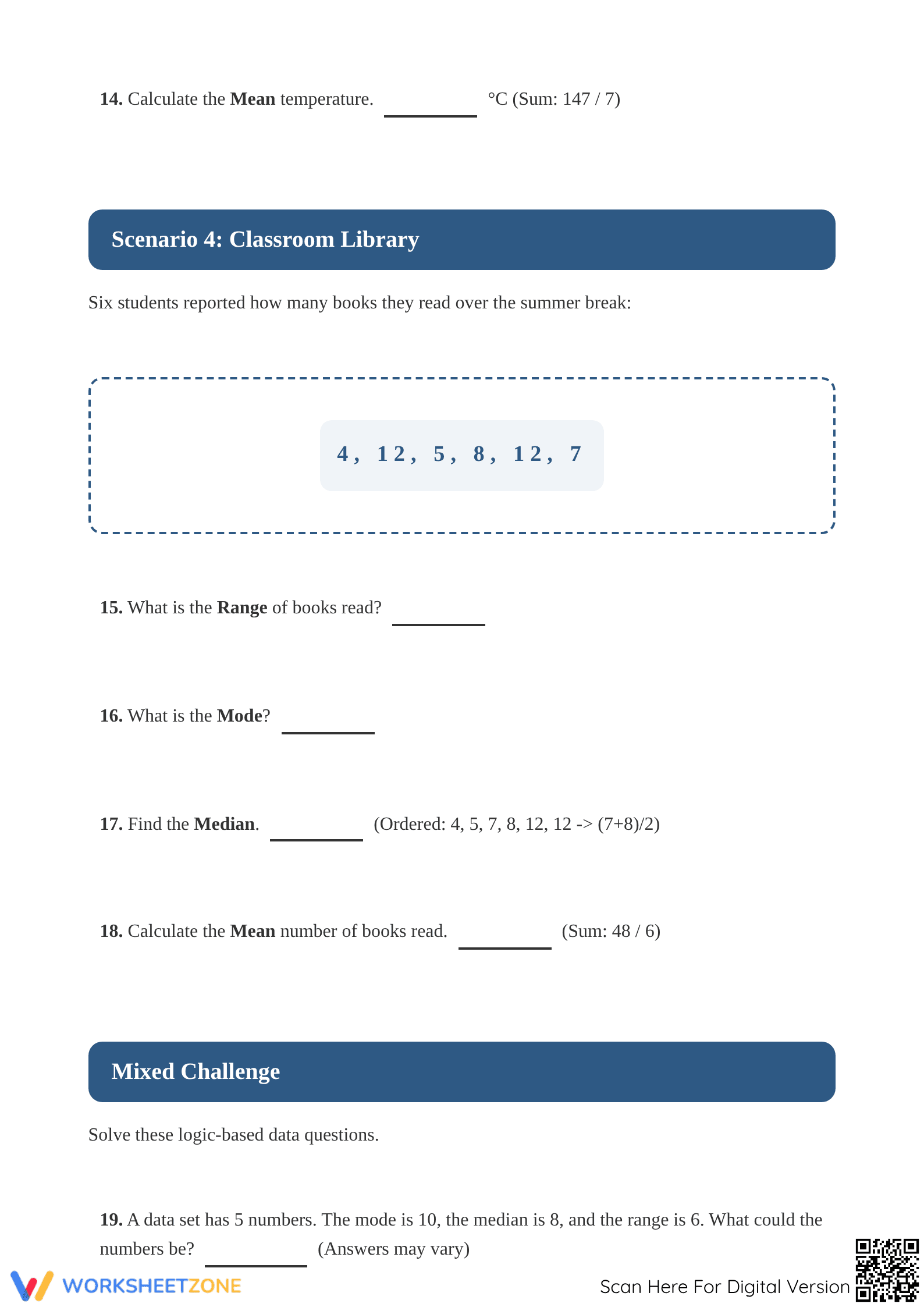 Mean Median Mode Range Worksheet | Essential Grade 6 Math - Page 3