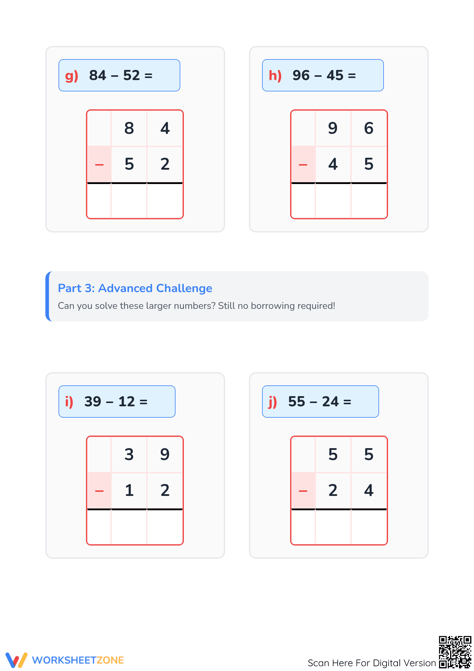 Printable 2-Digit Subtraction Without Borrowing Worksheet - Page 3