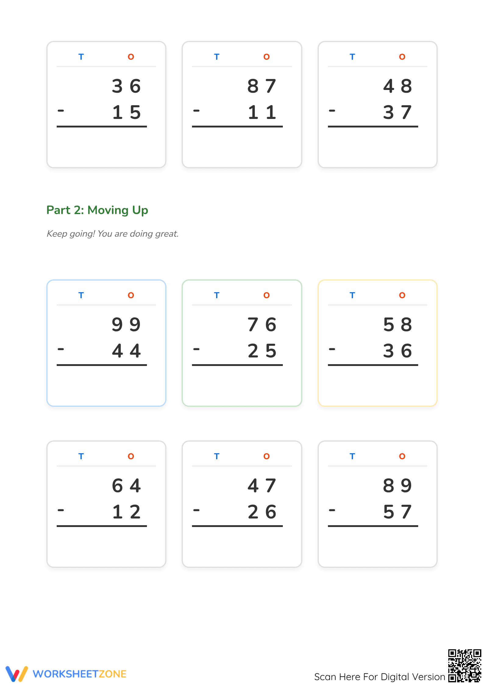 Printable Grade 1 2-Digit Subtraction Worksheet - Page 2