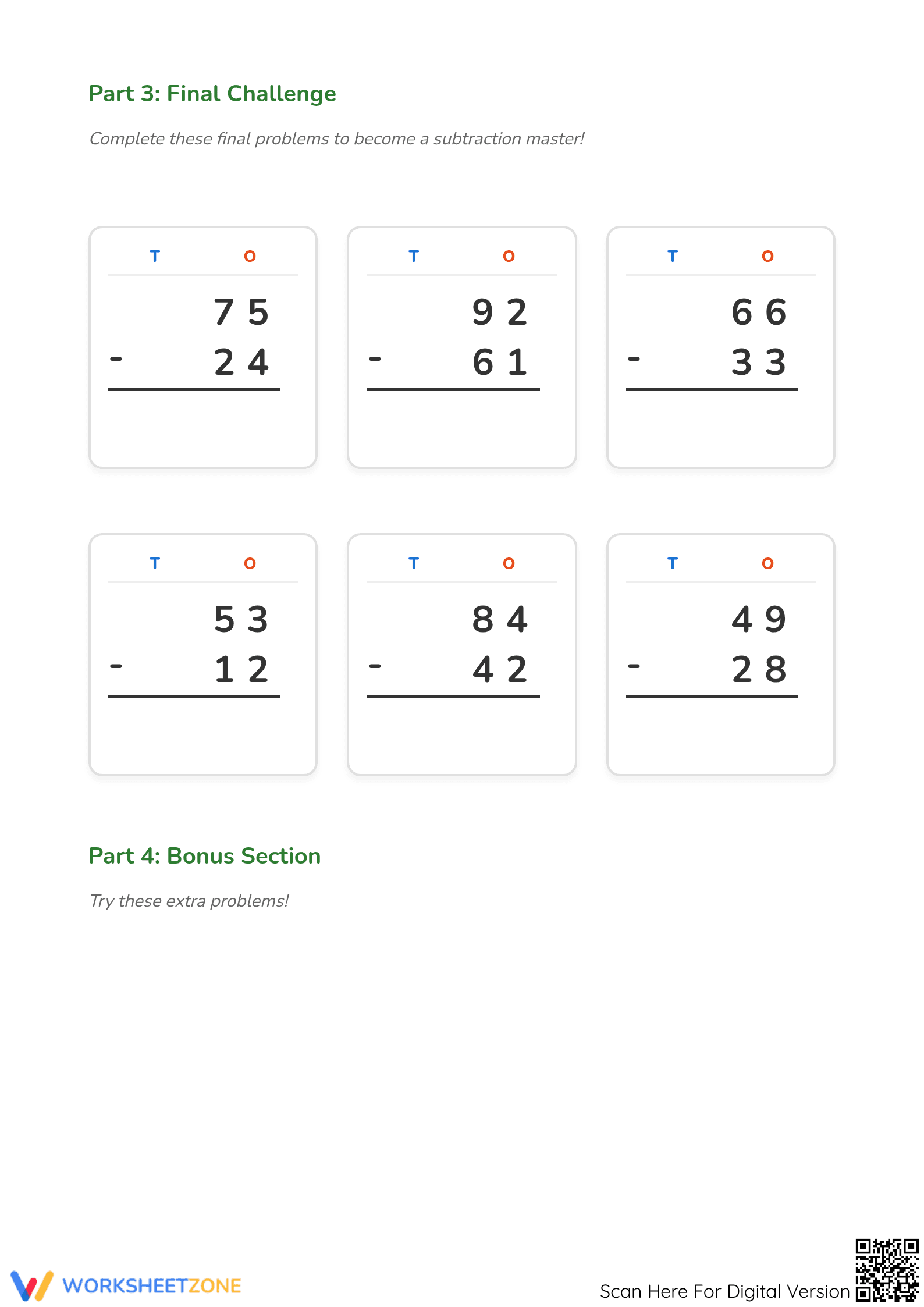 Printable Grade 1 2-Digit Subtraction Worksheet - Page 3