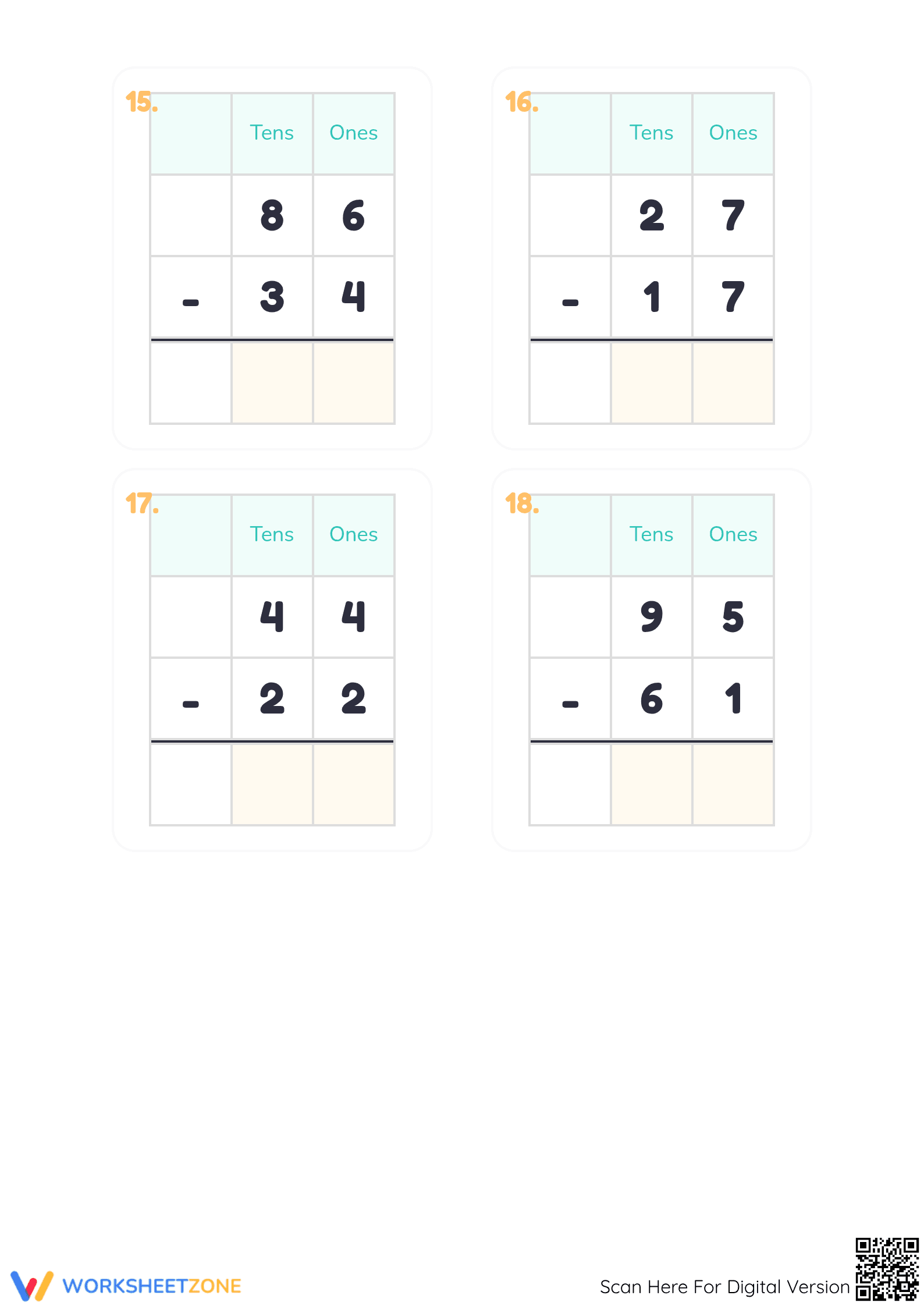 Printable 2-Digit Subtraction No Regrouping Worksheet - Page 5