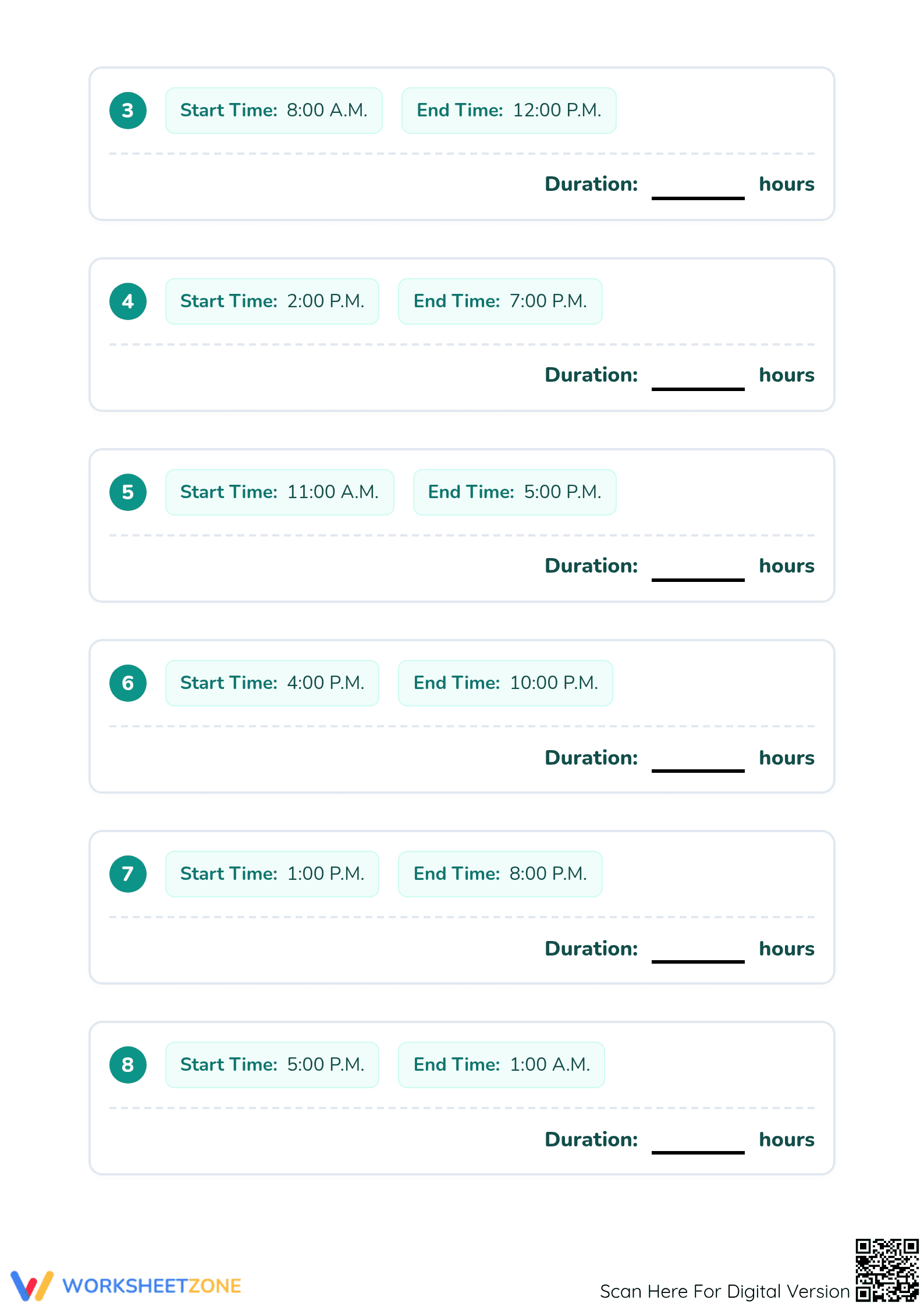 Printable Time Taken in Hours Worksheet | Grade 3-5 - Page 2