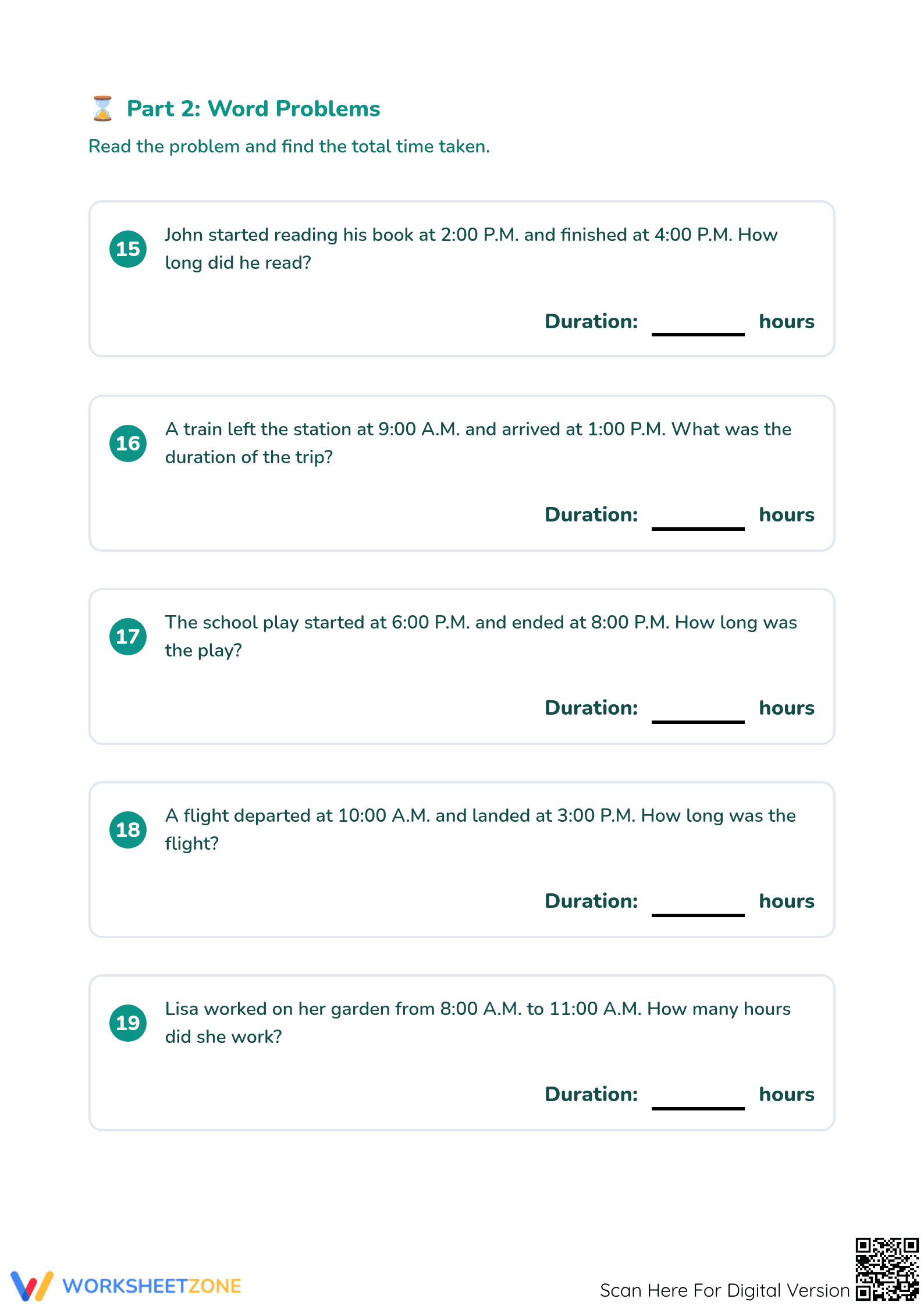 Printable Time Taken in Hours Worksheet | Grade 3-5 - Page 4