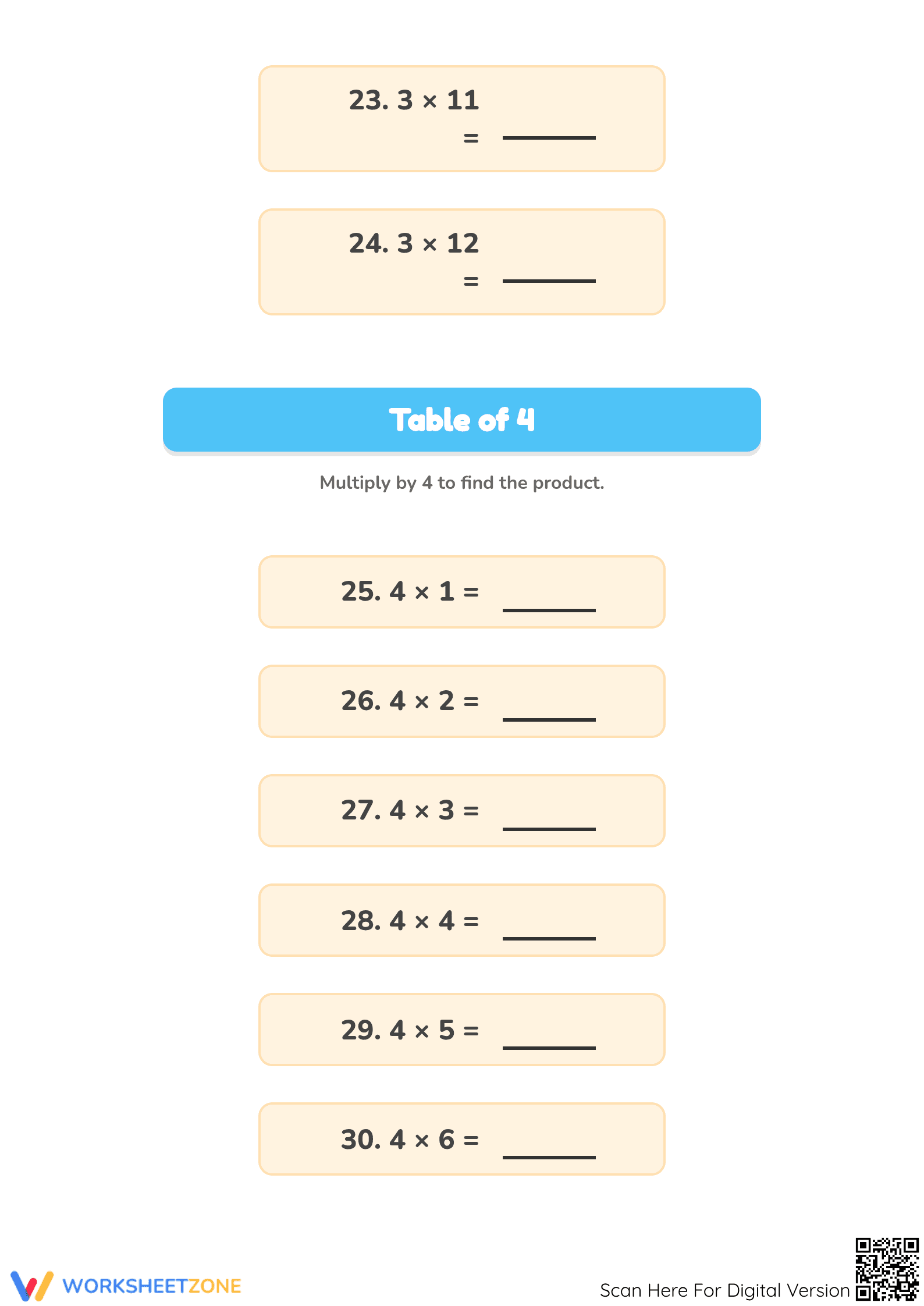 Essential Multiplication Tables 2, 3, 4 Worksheet | Grade 3 - Page 4
