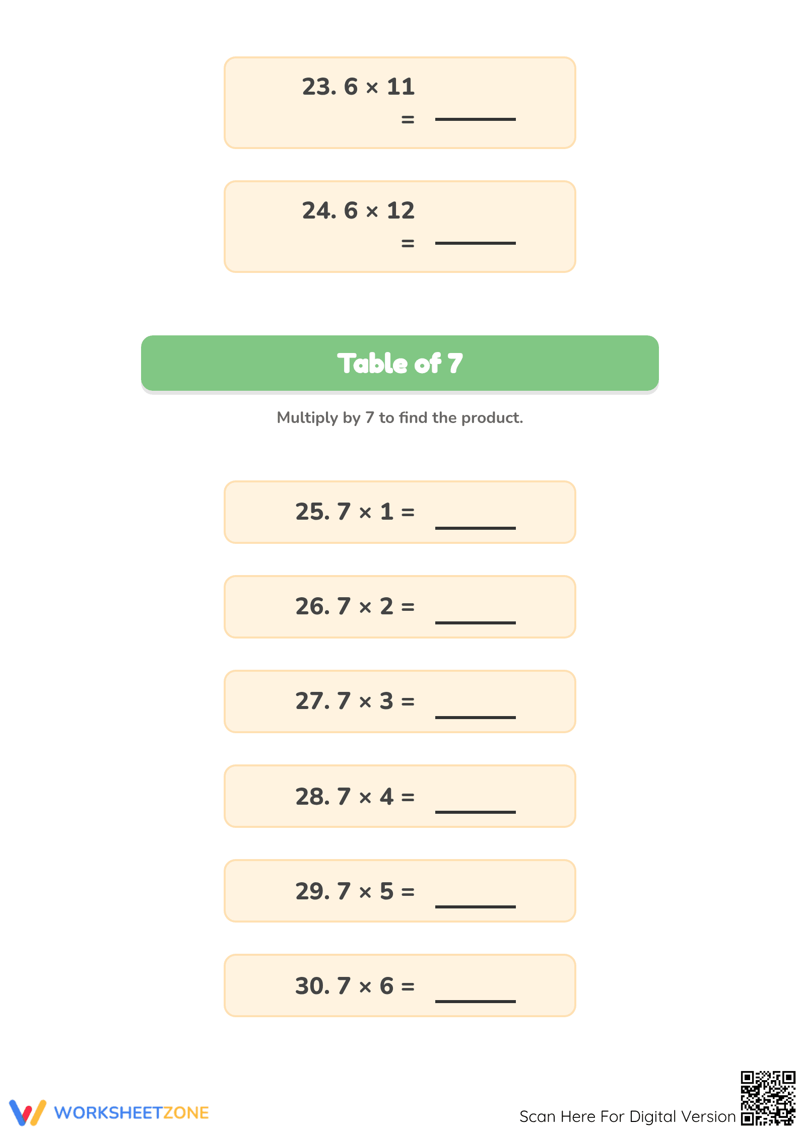 Multiplication Tables (5, 6, 7) | Printable Math Worksheet - Page 4