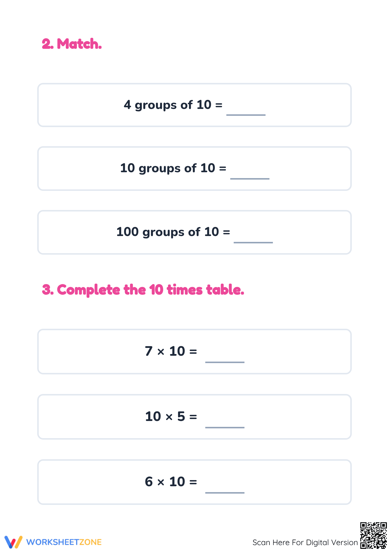 Printable Multiplying 10 Skip Counting Worksheet - Page 2