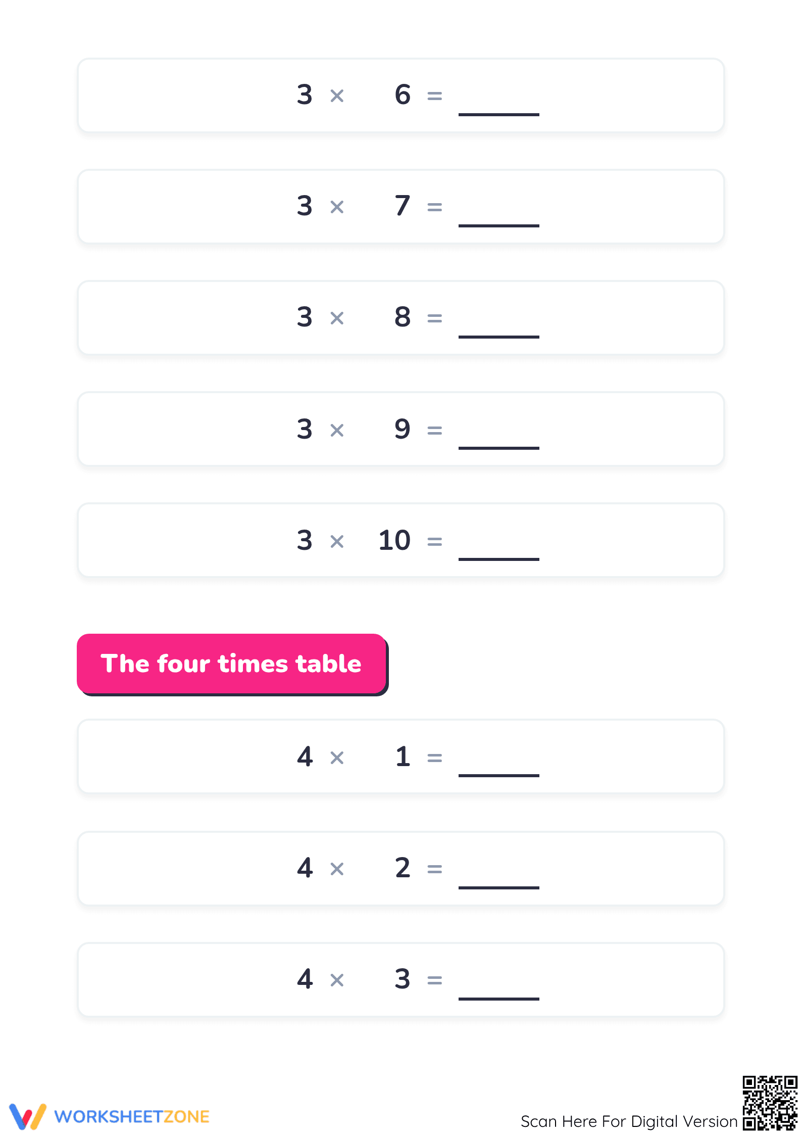 Essential Multiplication Tables 3 to 5 Practice - Grade 3 - Page 2