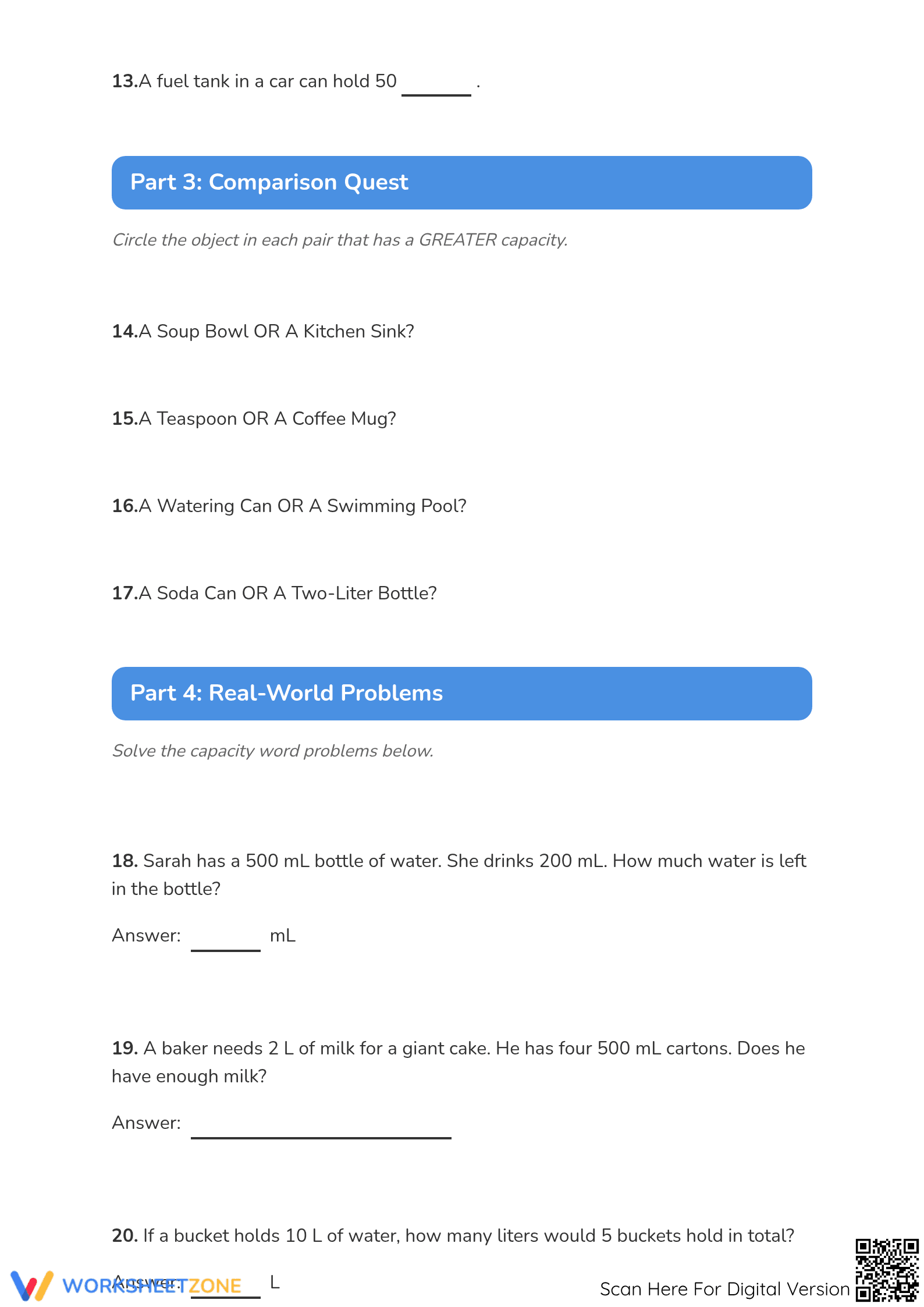 Grade 2 Capacity & Volume — Printable No-Prep Worksheet - Page 3