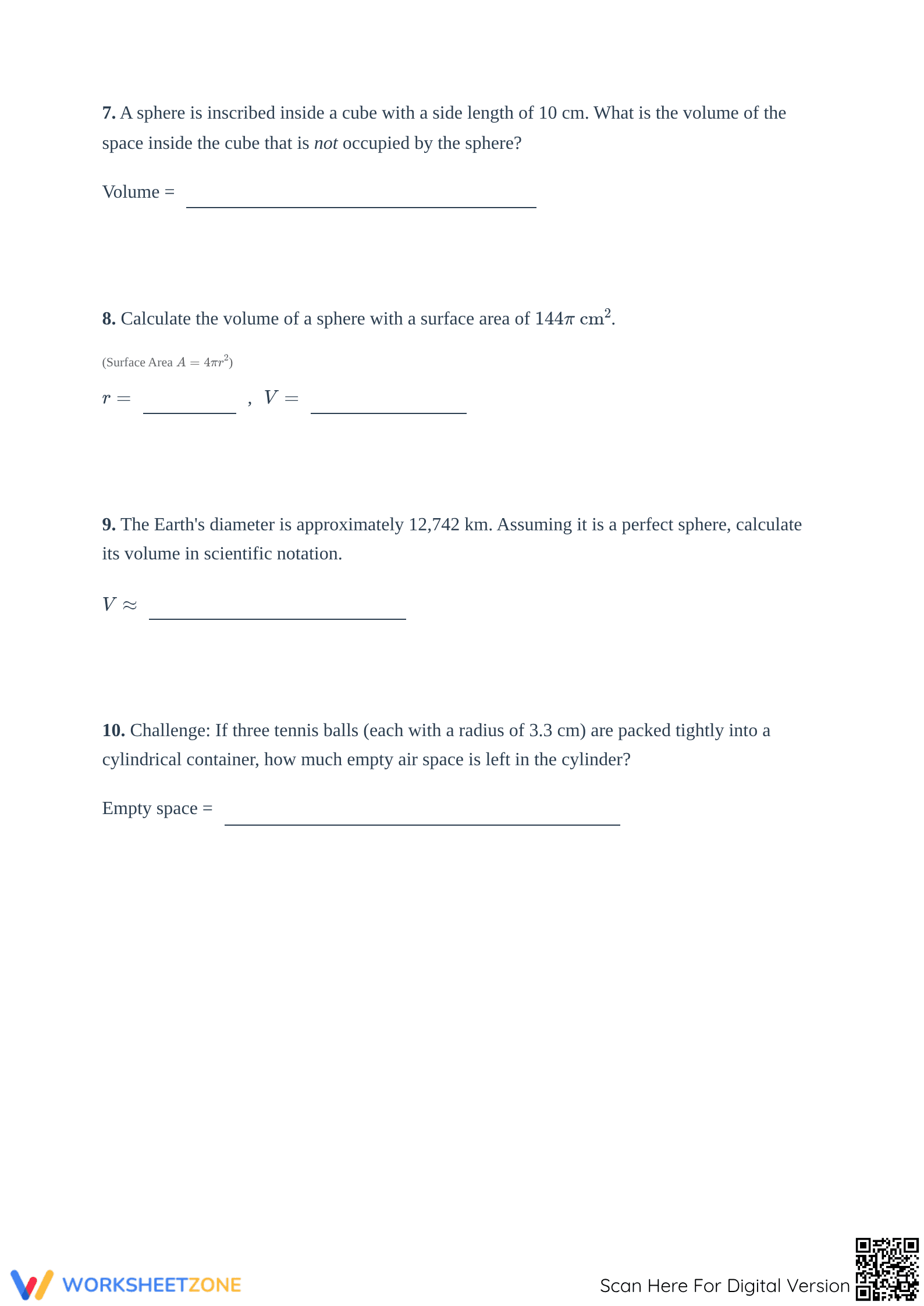 Printable Volume of Spheres Worksheet | Grade 8 Math - Page 3