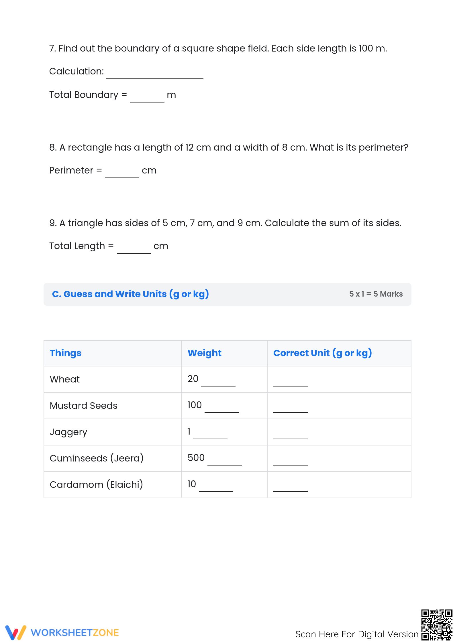 Printable Grade 4 Math: Weight Conversion & Perimeter - Page 2
