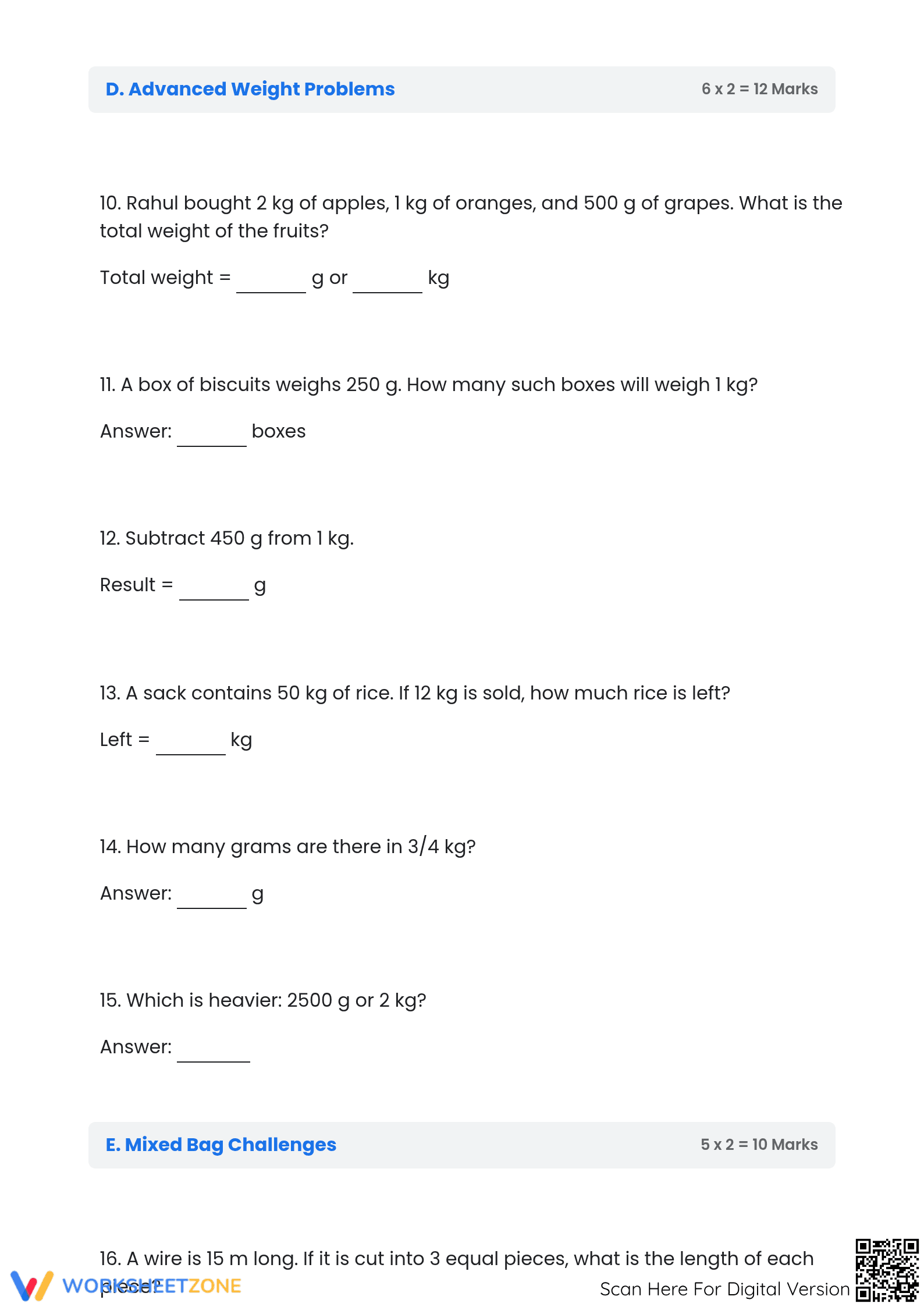 Printable Grade 4 Math: Weight Conversion & Perimeter - Page 3