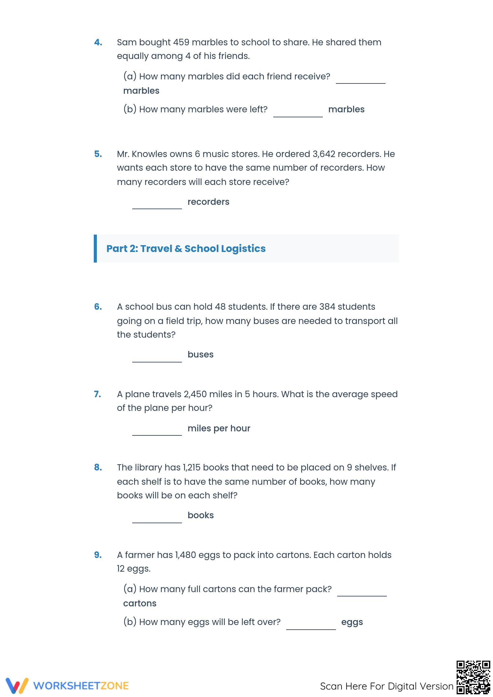 Division Word Problems Worksheet | Grade 5 Essential - Page 2