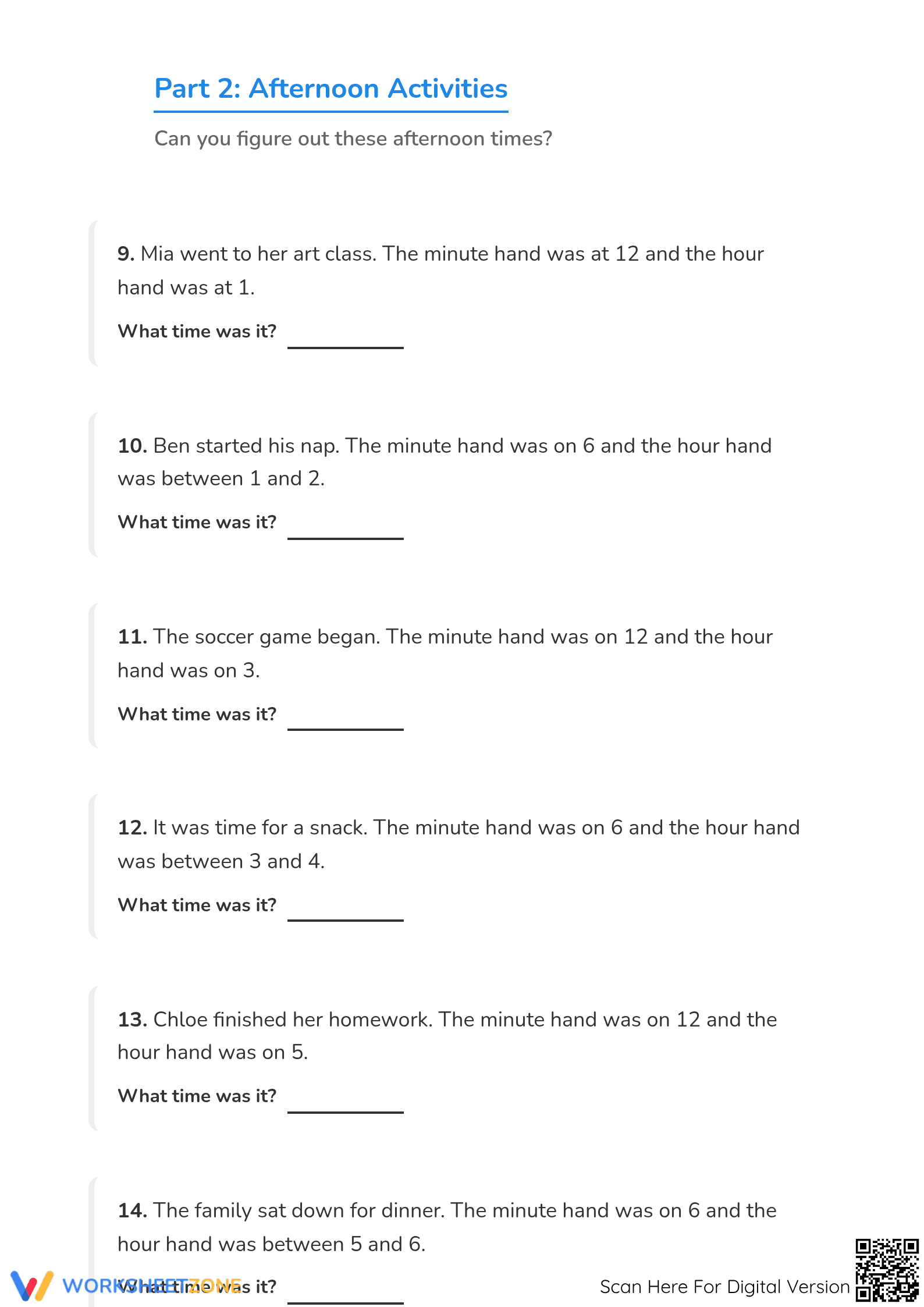 Essential Telling Time Word Problems Worksheet | Grade 1 - Page 3