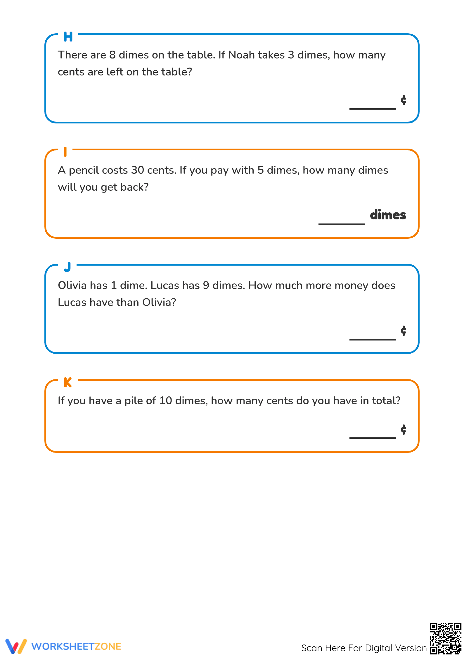 Printable Counting Ten Cent Coins Worksheet | Grade 1 Math - Page 3