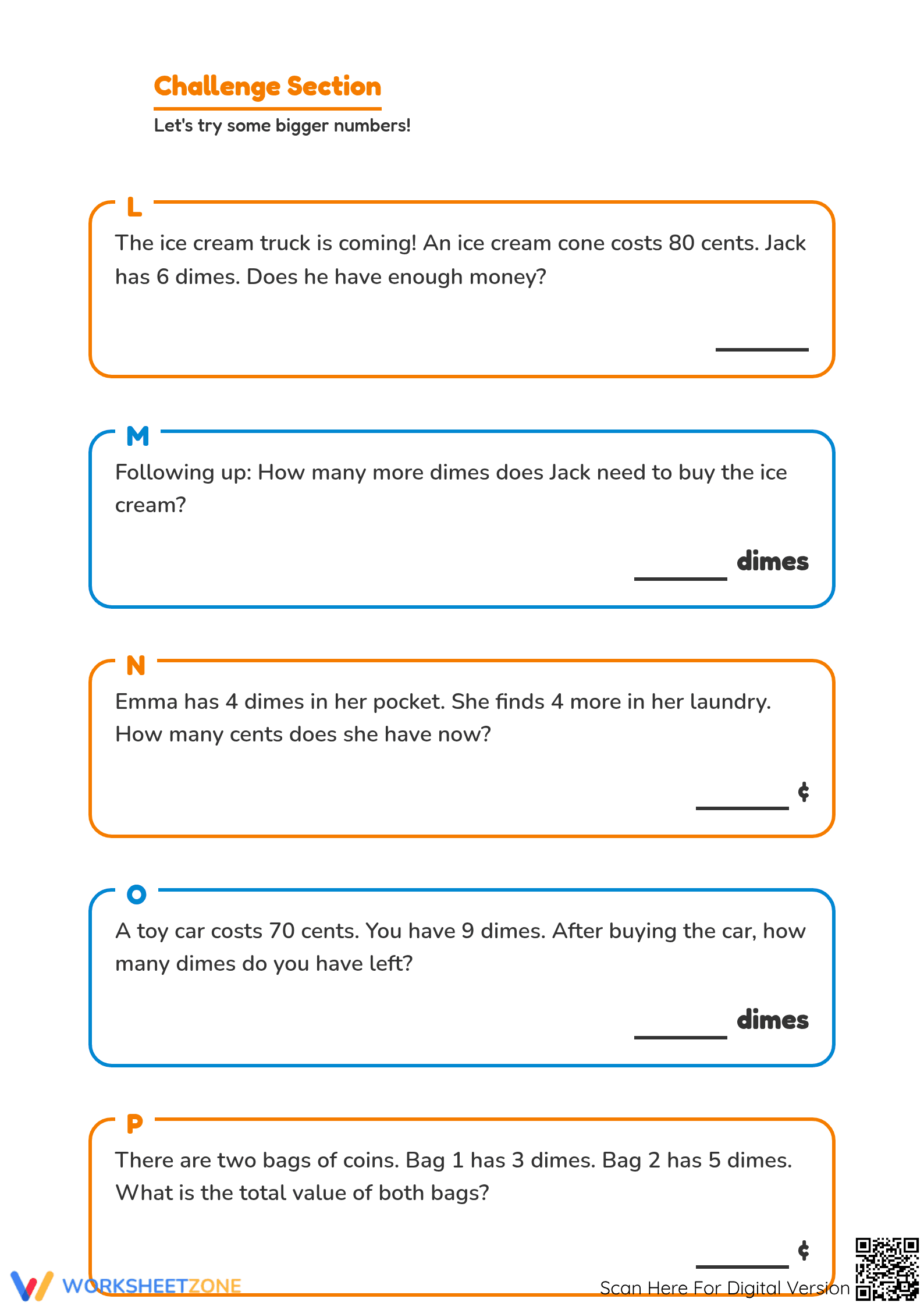 Printable Counting Ten Cent Coins Worksheet | Grade 1 Math - Page 4