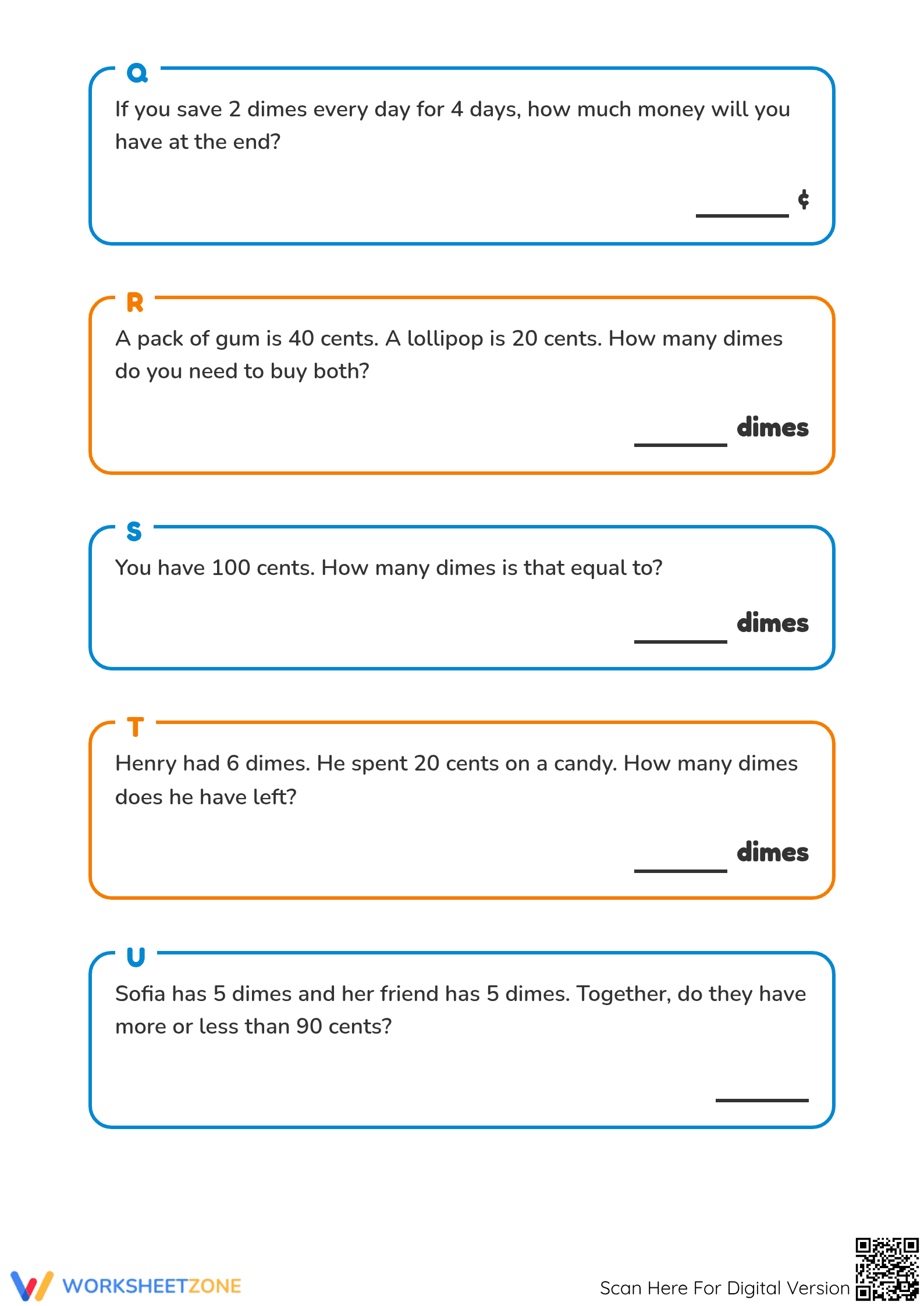 Printable Counting Ten Cent Coins Worksheet | Grade 1 Math - Page 5