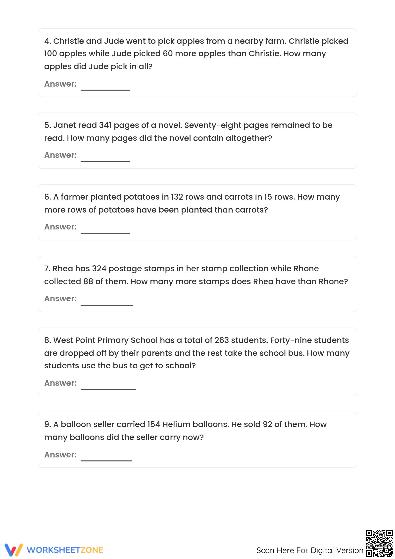 Printable Add and Subtract Word Problems: Grade 4 Aligned - Page 2