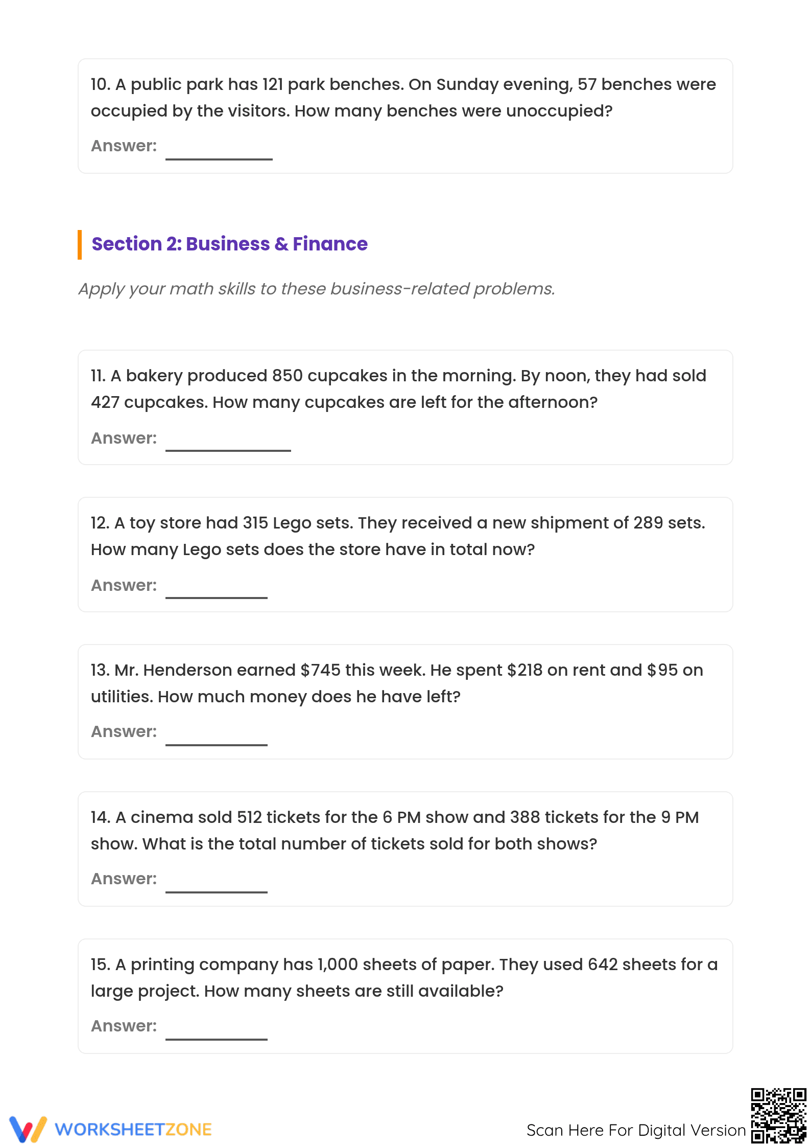Printable Add and Subtract Word Problems: Grade 4 Aligned - Page 3