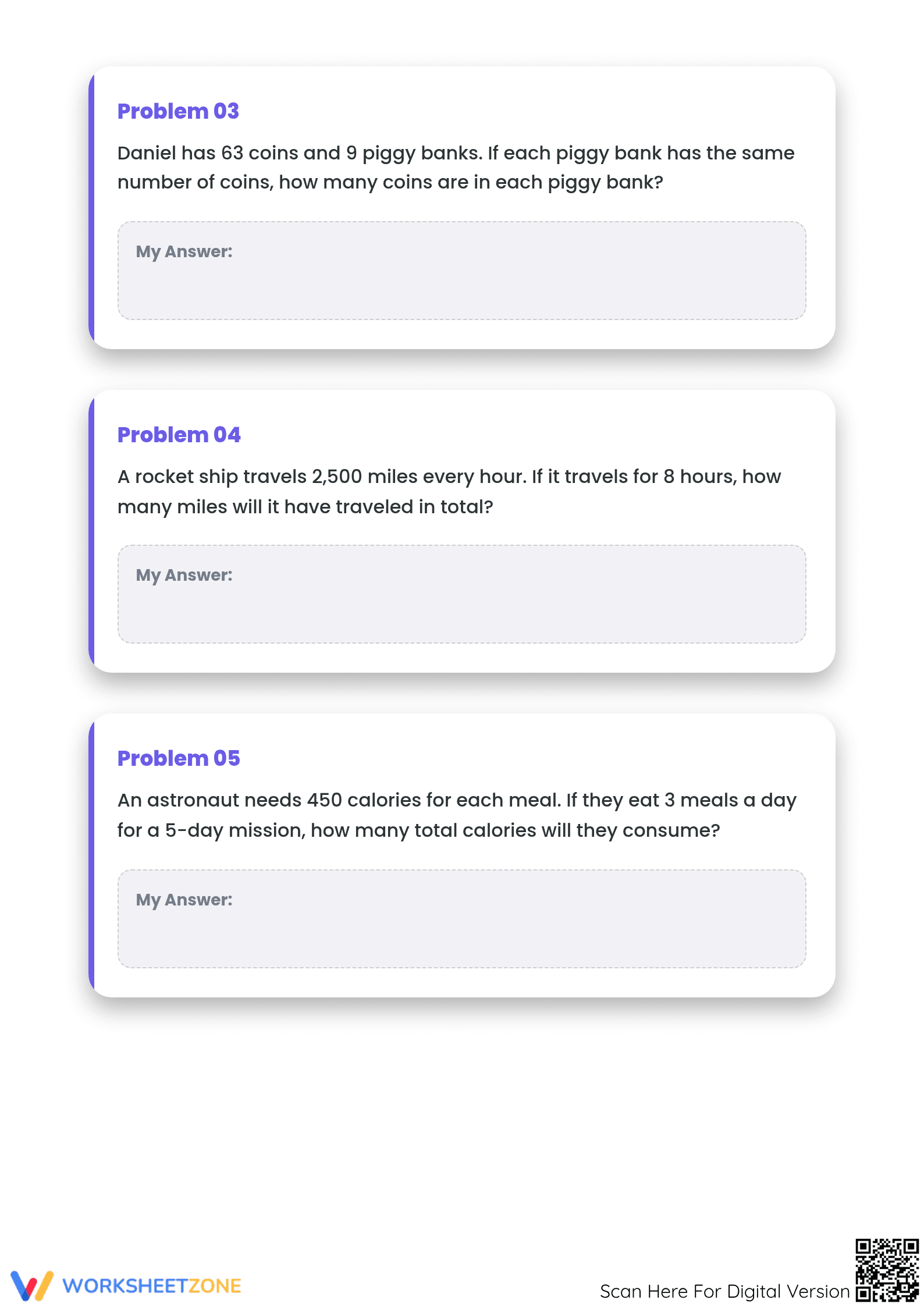 Printable Space Math Word Problems Worksheet | Grades 4-7 - Page 2