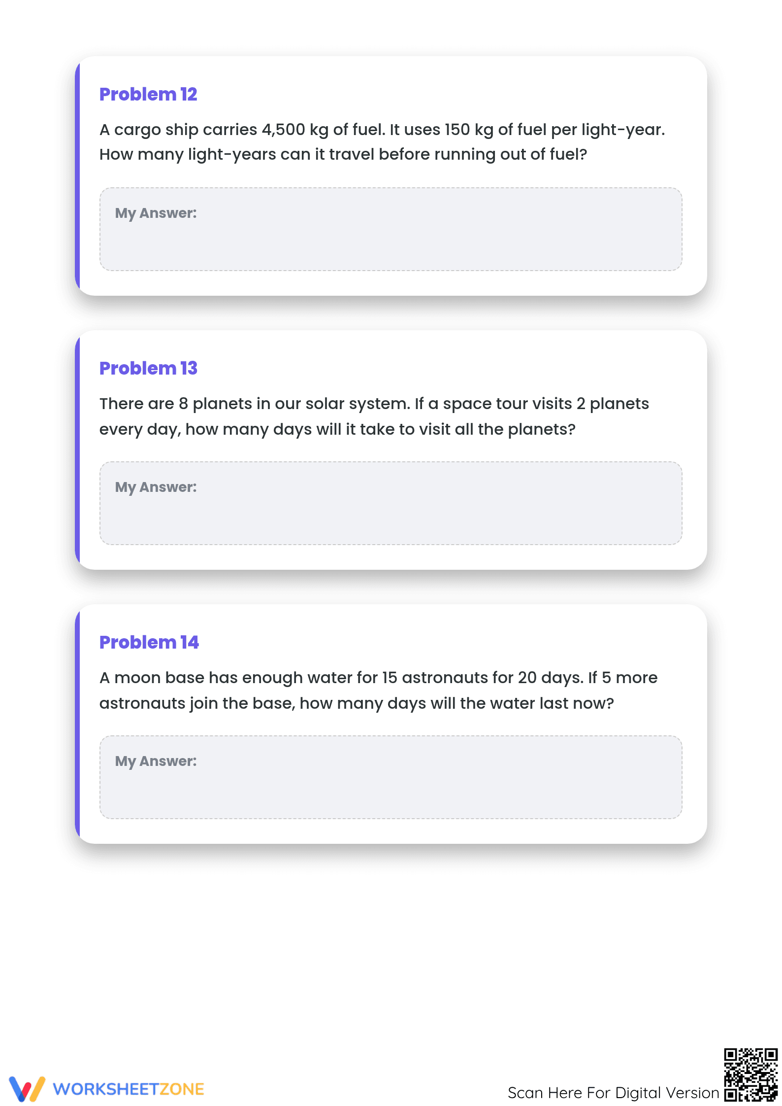 Printable Space Math Word Problems Worksheet | Grades 4-7 - Page 5