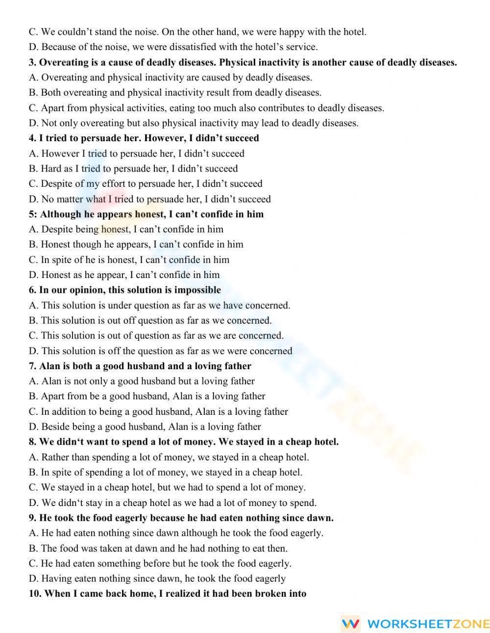 Printable Connectors of Reason Worksheet | Grade 11-12 ELA - Page 3