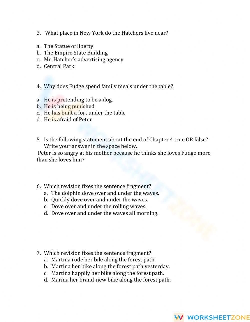 Grade 4 Book Quiz — Printable No-Prep Worksheet - Page 2