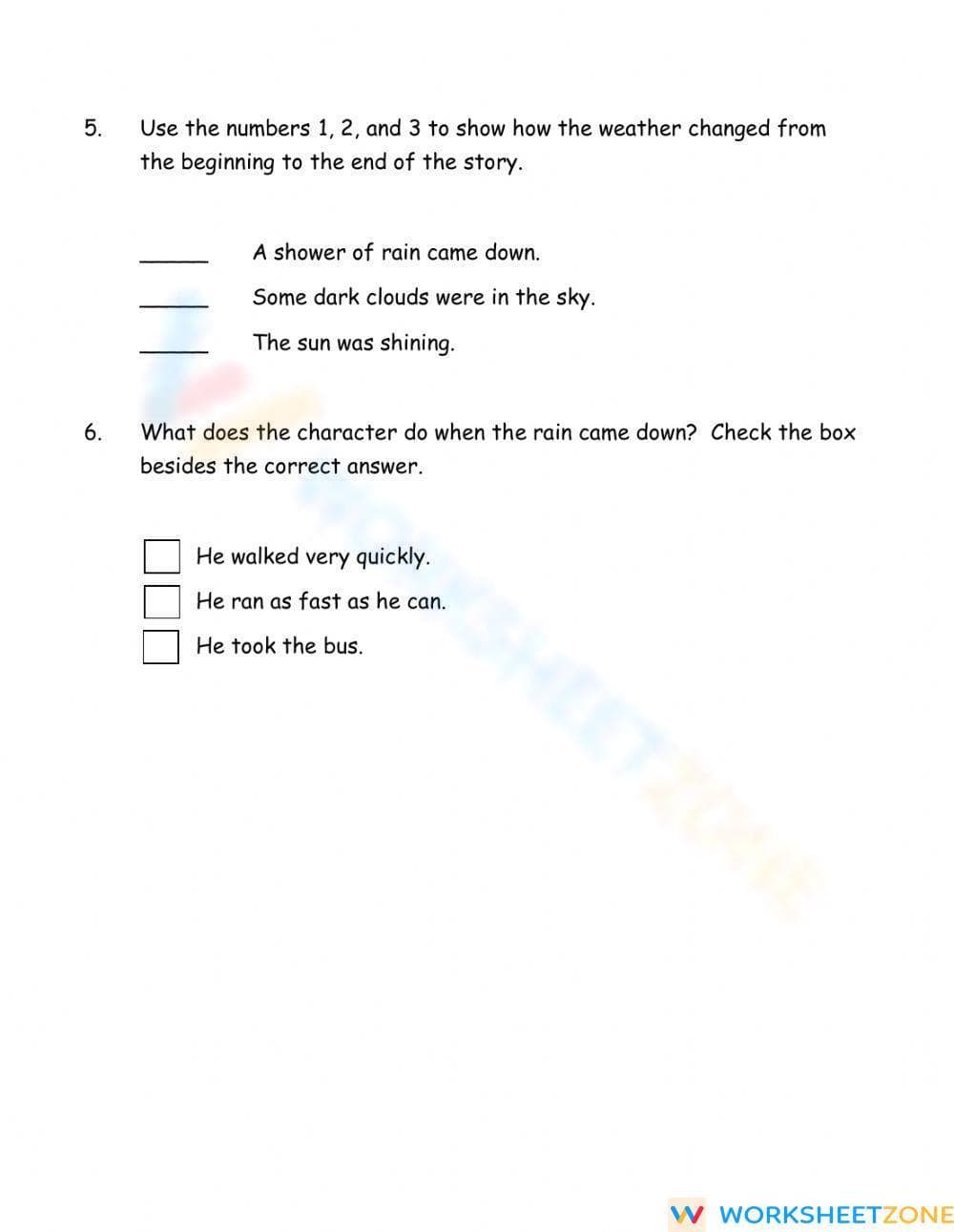 Grade 1 Terry and the Rain — Printable No-Prep Worksheet - Page 2