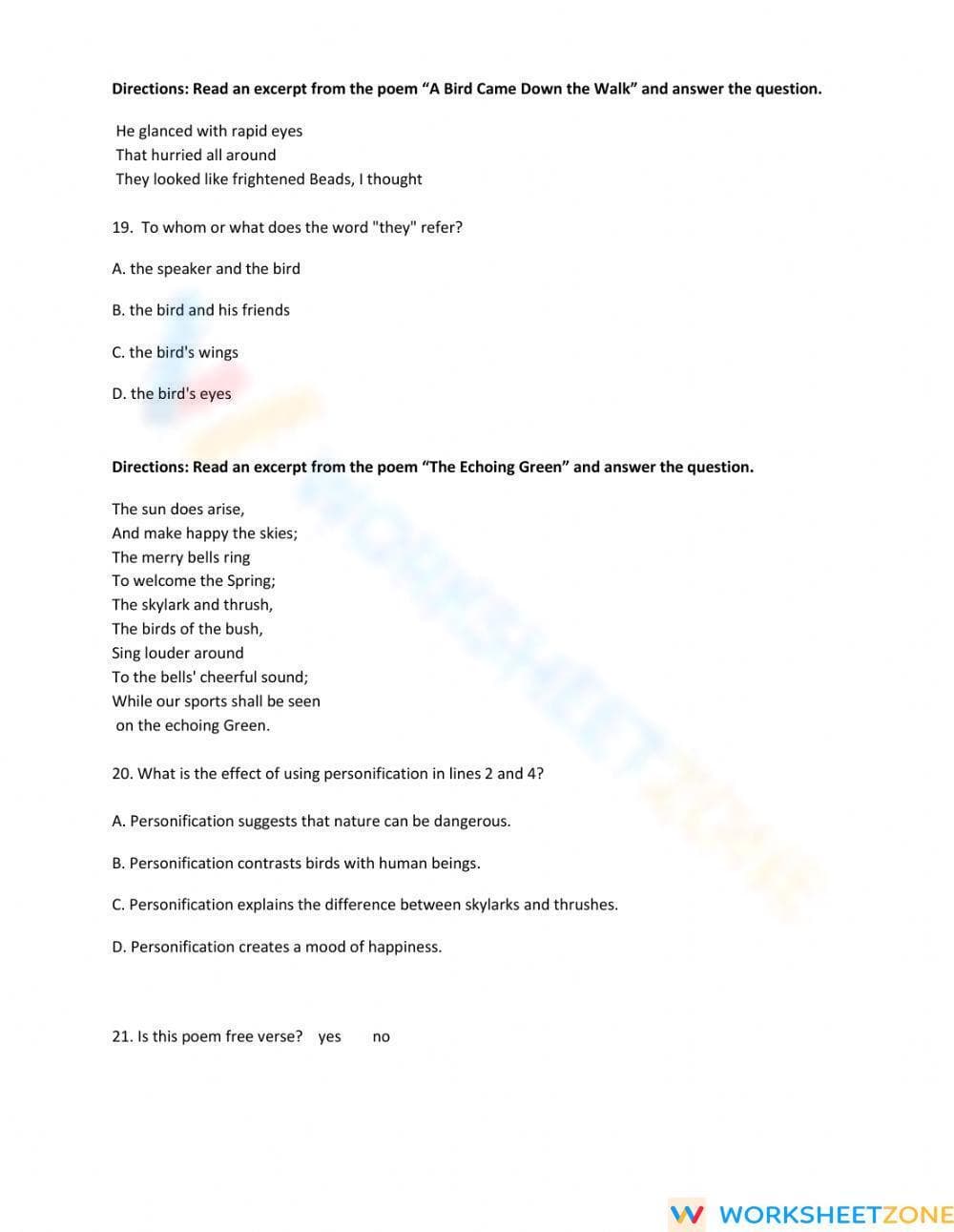 RL.5.2 Worksheet: Poetry Test — Grade 5 Aligned - Page 3