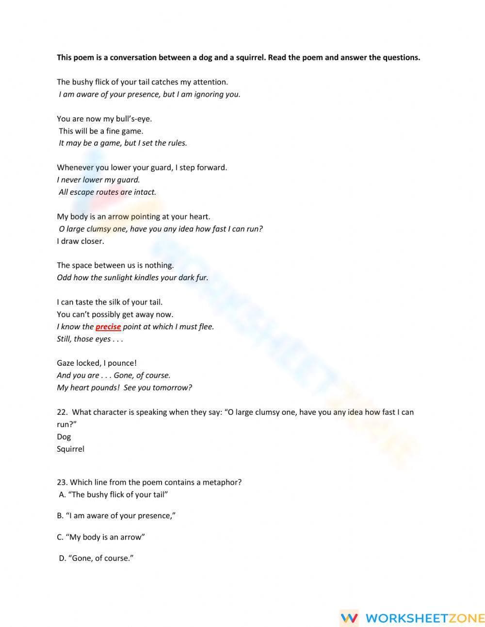 RL.5.2 Worksheet: Poetry Test — Grade 5 Aligned - Page 4