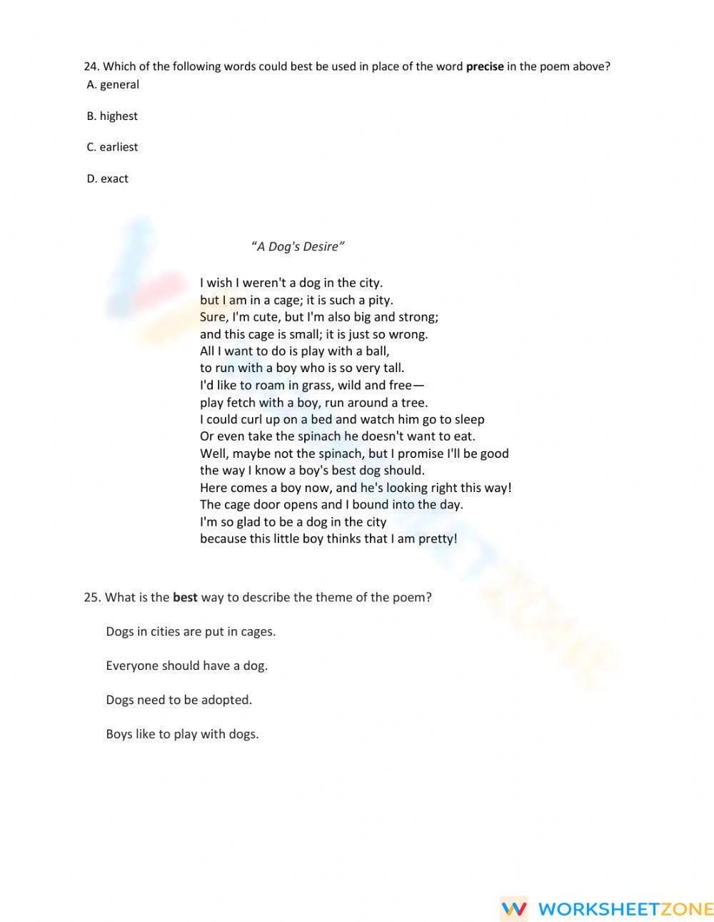 RL.5.2 Worksheet: Poetry Test — Grade 5 Aligned - Page 5