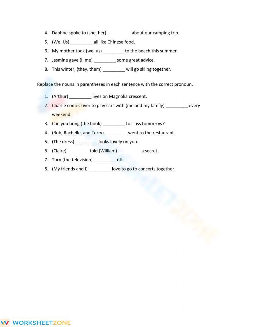 Pronoun Worksheet for Beginners - Page 2