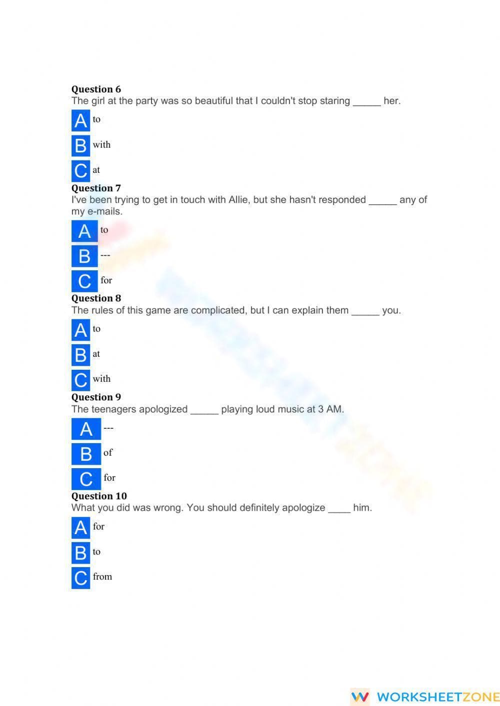 Essential Prepositions Worksheet | Grade 10 ELA - Page 2