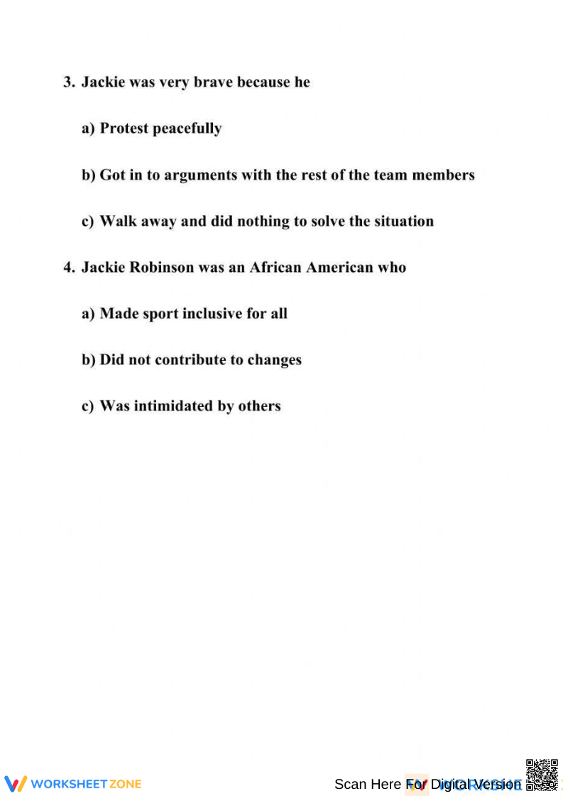Grade 6 Jackie Robinson — Printable No-Prep Worksheet - Page 2