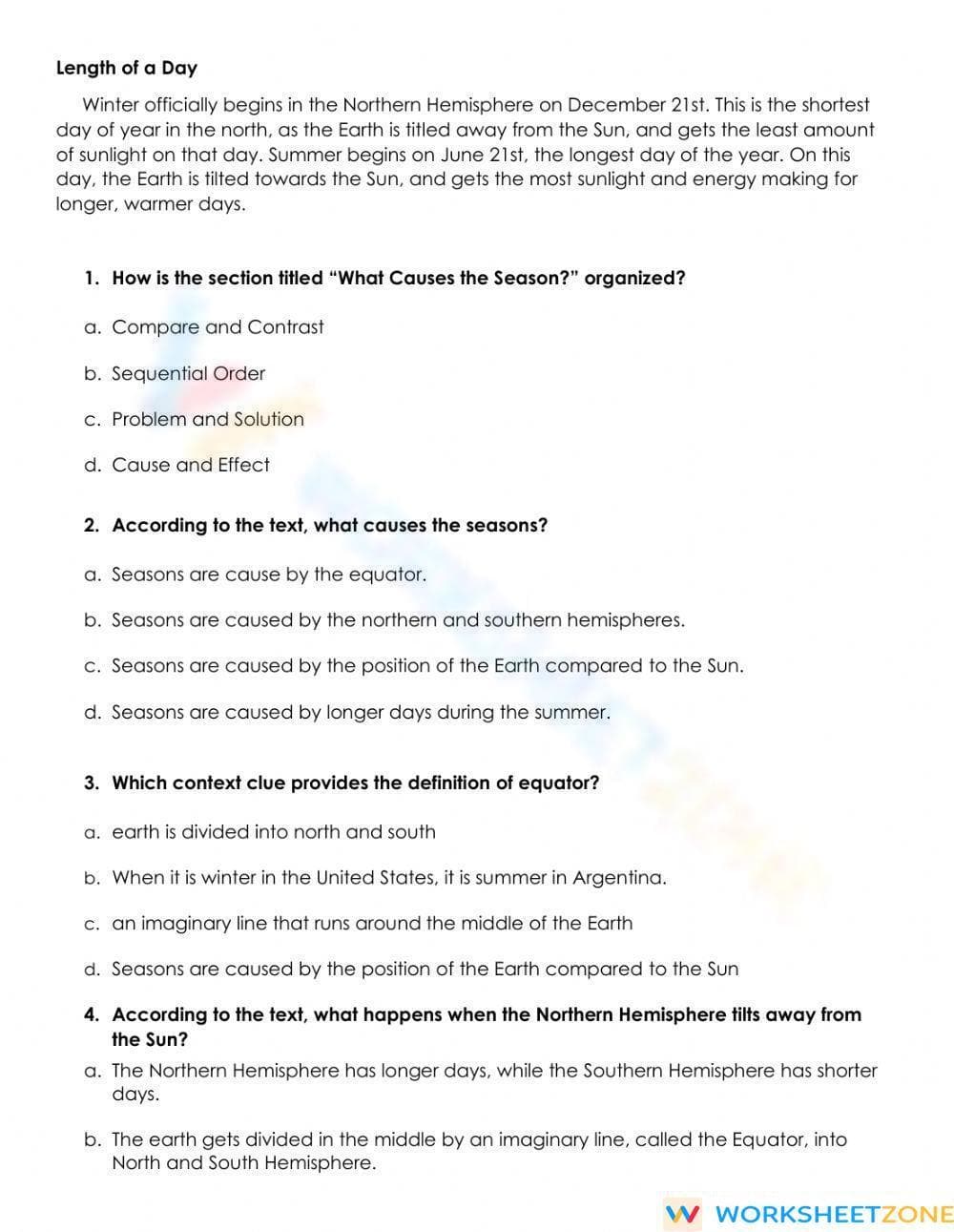 RI.4.5 Worksheet: The Four Seasons — Grade 4 Aligned - Page 2