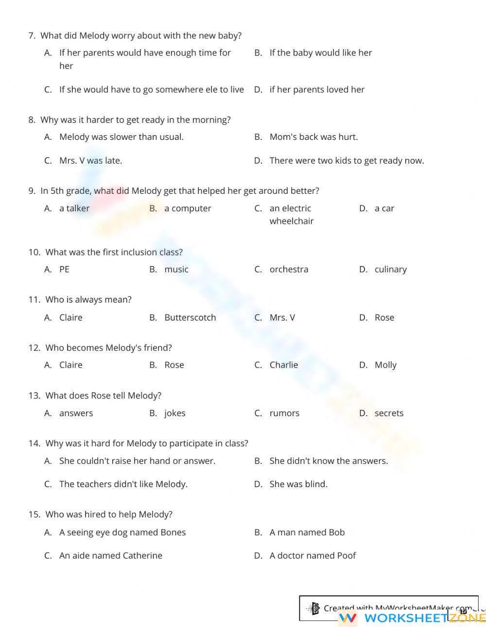RL.7.1 Test: Out of My Mind Ch. 7-14 — Grade 7 Aligned - Page 2