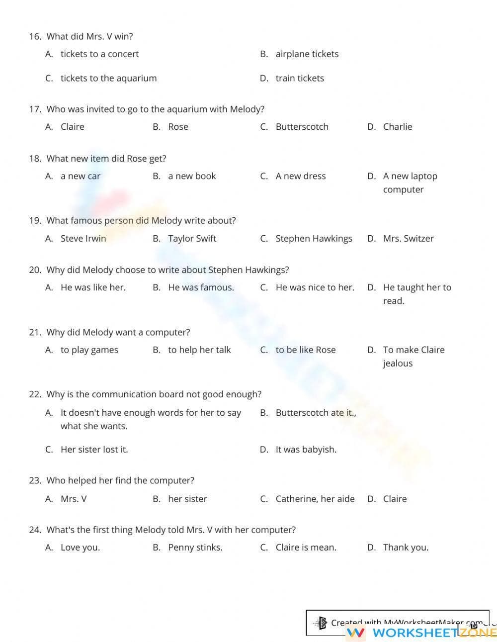 RL.7.1 Test: Out of My Mind Ch. 7-14 — Grade 7 Aligned - Page 3