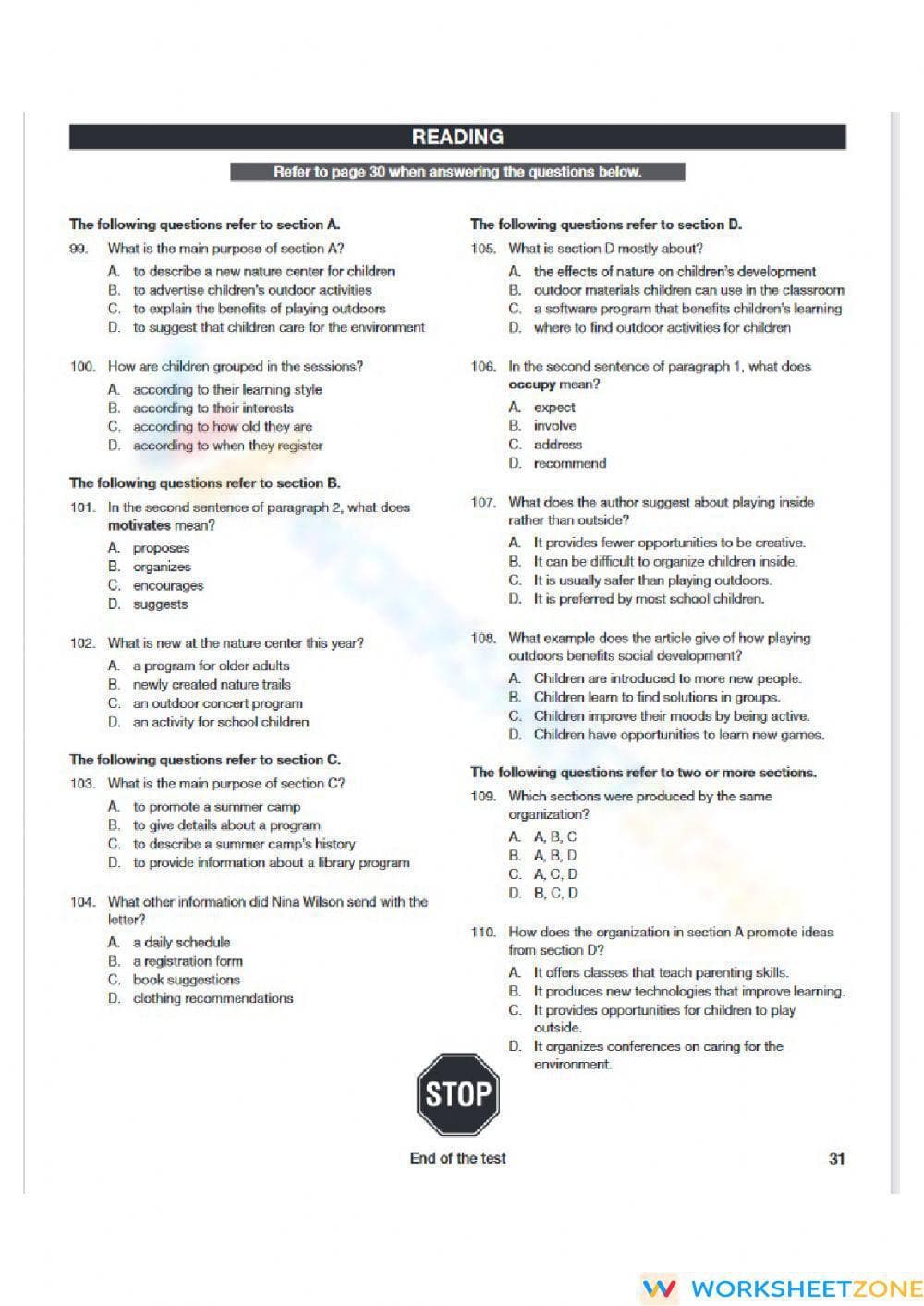 ECCE 2021 Reading Aligned Worksheet | Grade 9-10 - Page 6