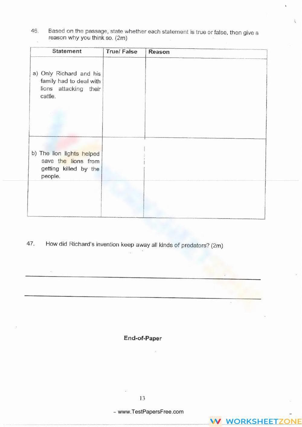 Reading Comprehension Worksheet: The Story of Richard Turere
- Page 3