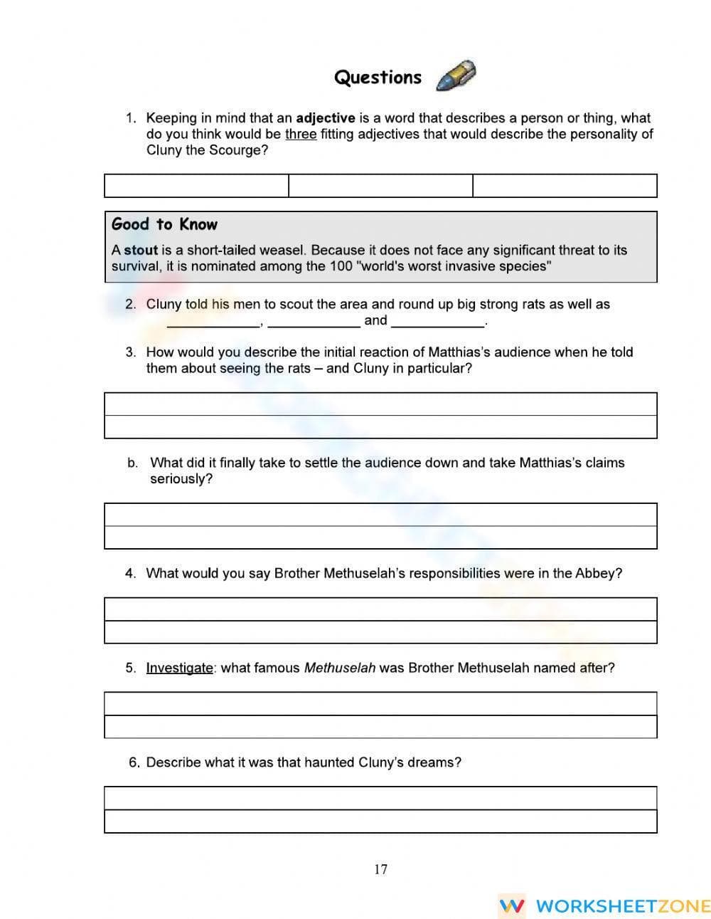 Redwall Novel Study Part 2 Worksheet | Grade 7-10 Essential - Page 8