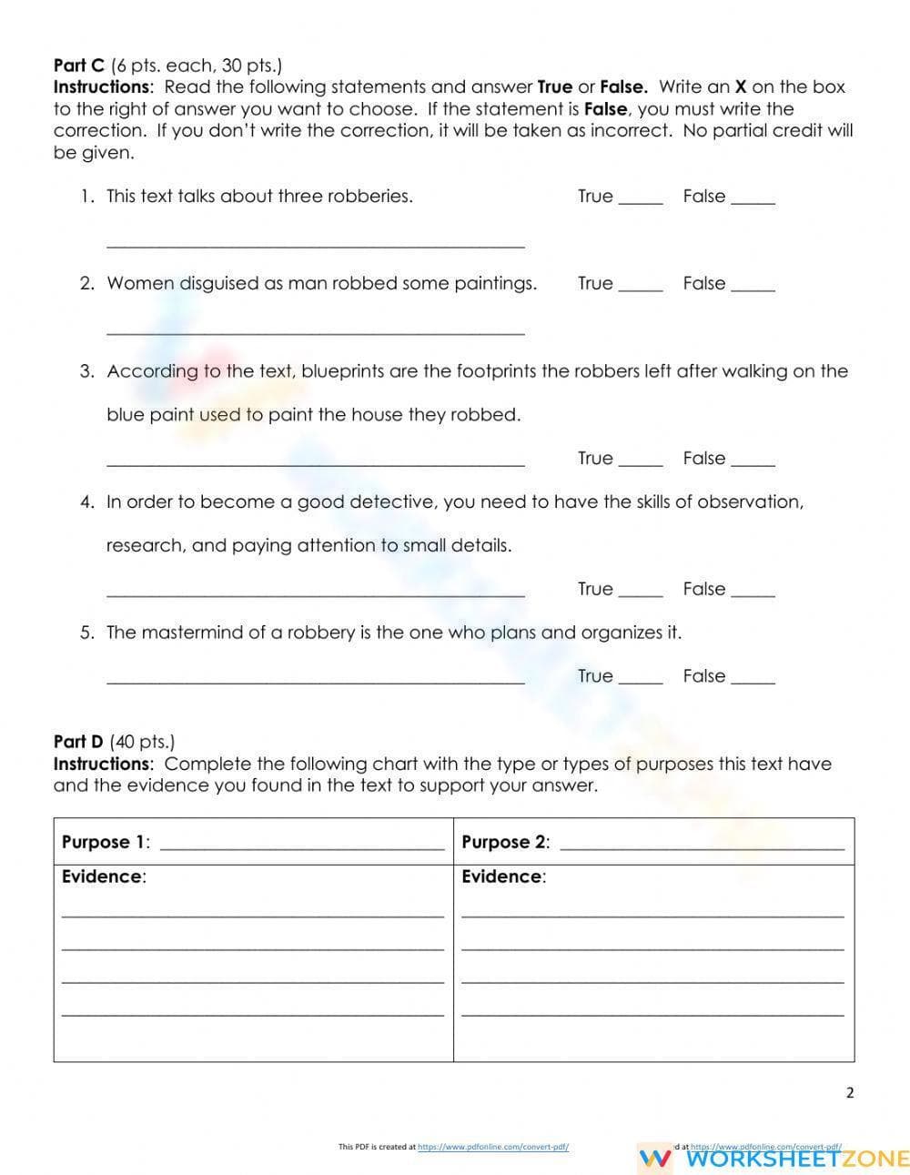 RI.6.6 Worksheet: Author's Purpose — Grade 6 Aligned - Page 2