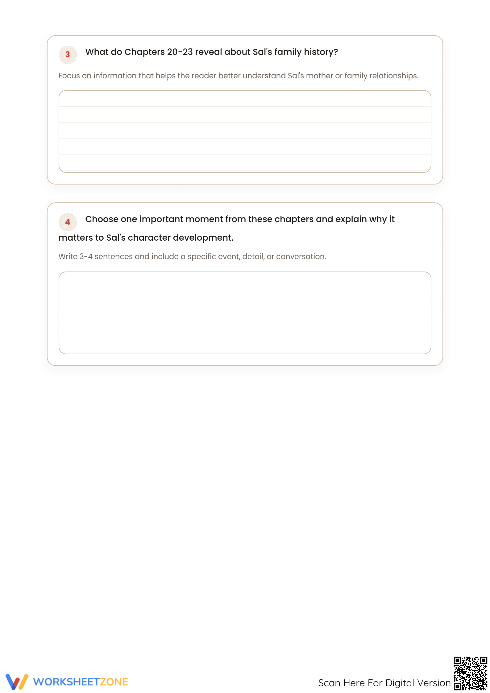 Grade 7 Walk Two Moons — Printable No-Prep Worksheet - Page 2