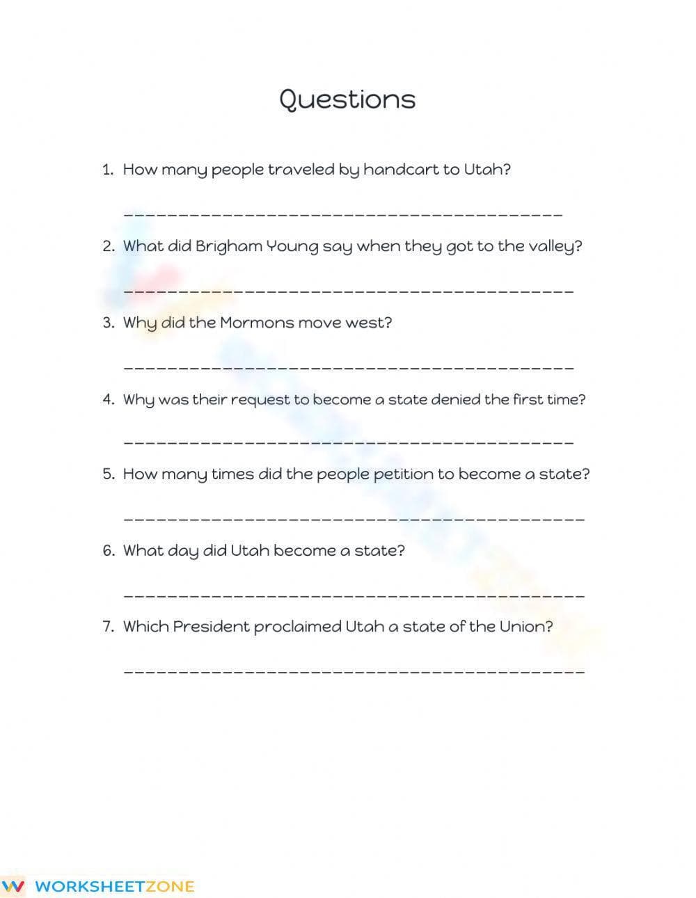 Utah Statehood Printable Worksheet | Grade 4 Reading - Page 2
