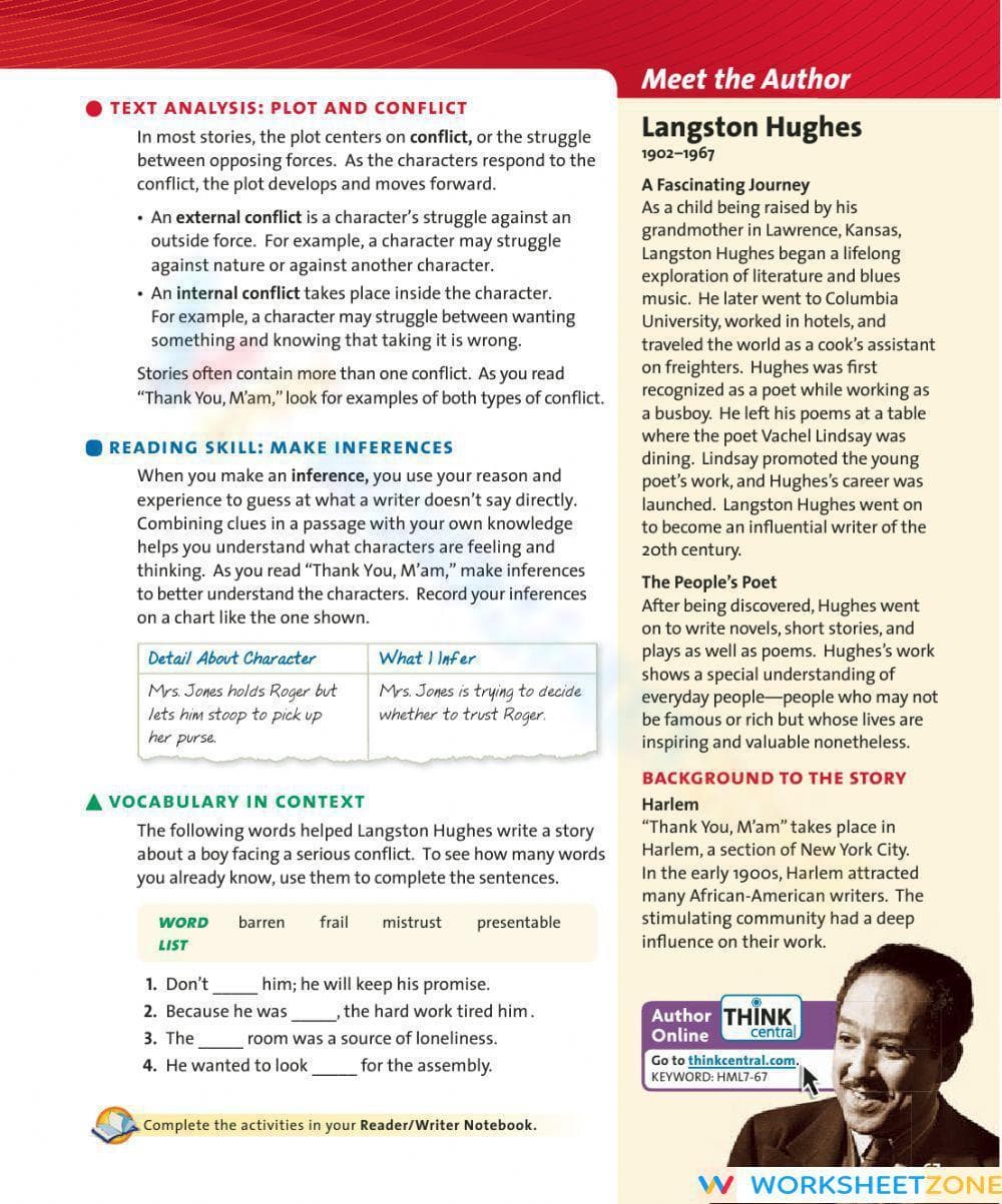 RL.8.1 & RL.8.3 Worksheet: Thank You, M'am — Grade 8 Aligned - Page 2