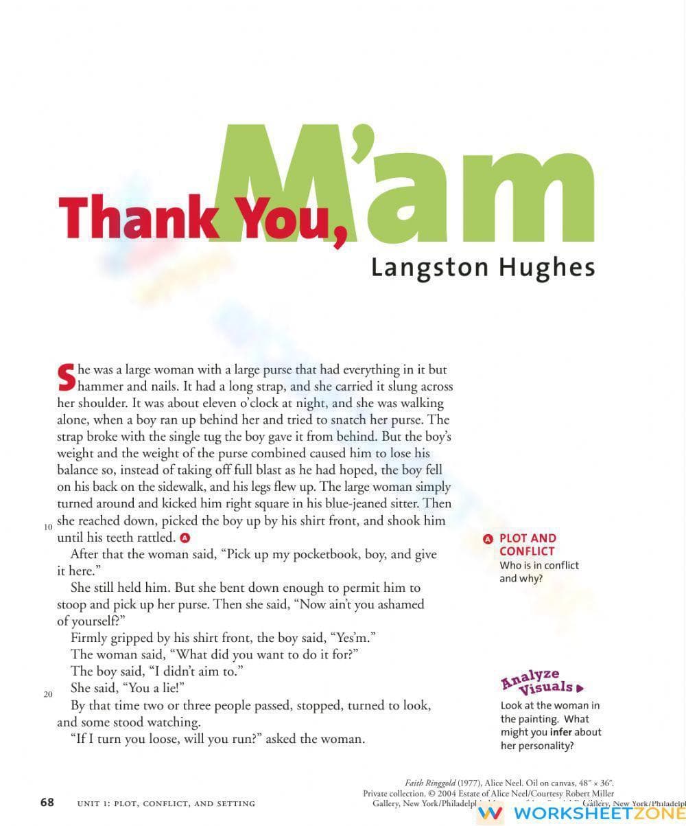 RL.8.1 & RL.8.3 Worksheet: Thank You, M'am — Grade 8 Aligned - Page 3