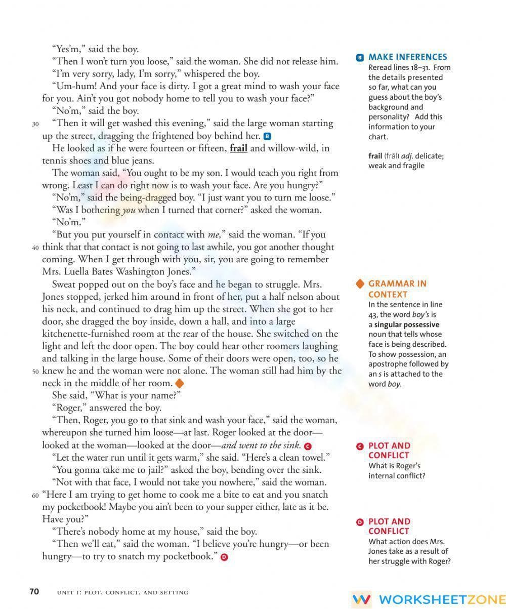 RL.8.1 & RL.8.3 Worksheet: Thank You, M'am — Grade 8 Aligned - Page 5