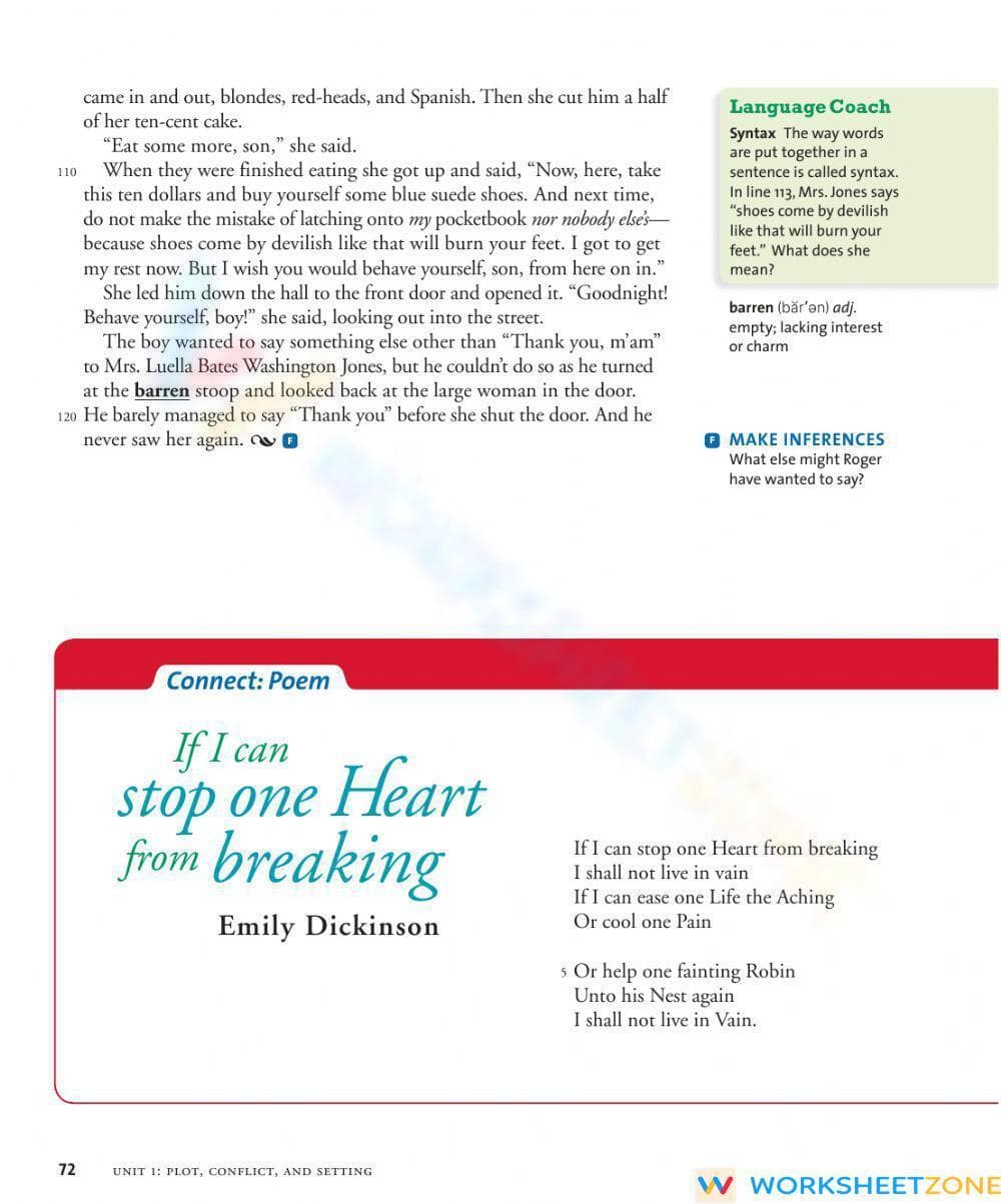 RL.8.1 & RL.8.3 Worksheet: Thank You, M'am — Grade 8 Aligned - Page 7