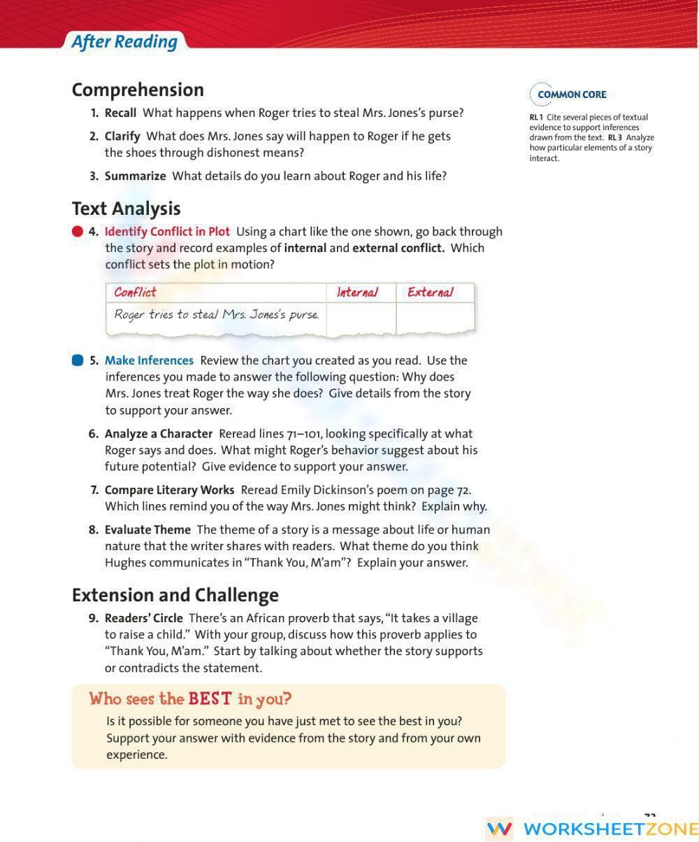 RL.8.1 & RL.8.3 Worksheet: Thank You, M'am — Grade 8 Aligned - Page 8