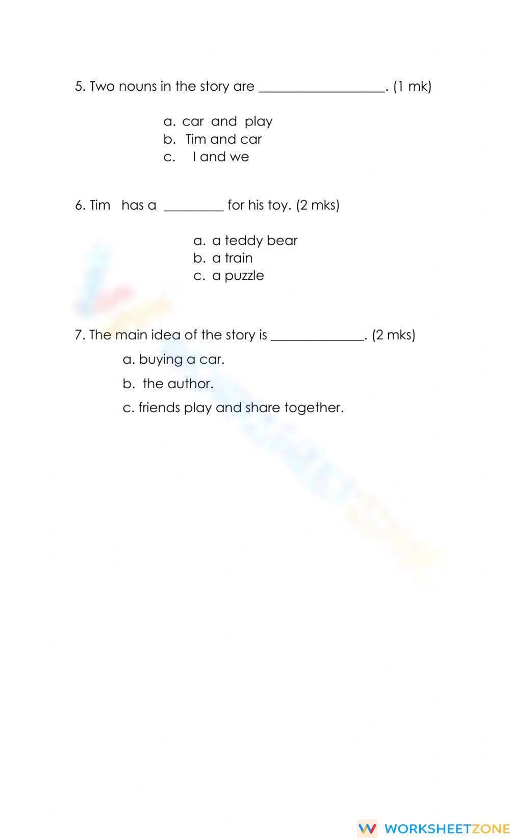 Printable Reading Comprehension Worksheet | Grade 1-2 ELA - Page 2