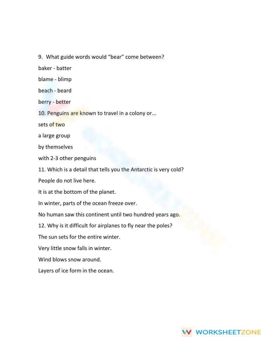 Printable Life on the Ice Worksheet | Grade 3-4 ELA - Page 3