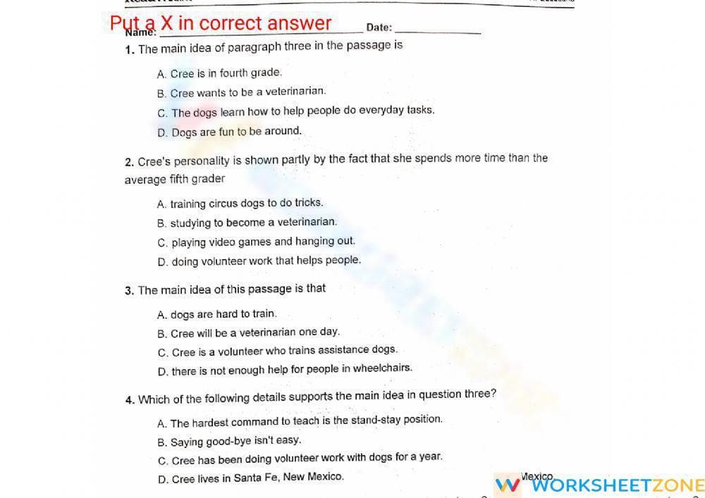 Essential Grade 5 Main Idea Worksheet: Healing Paws - Page 2